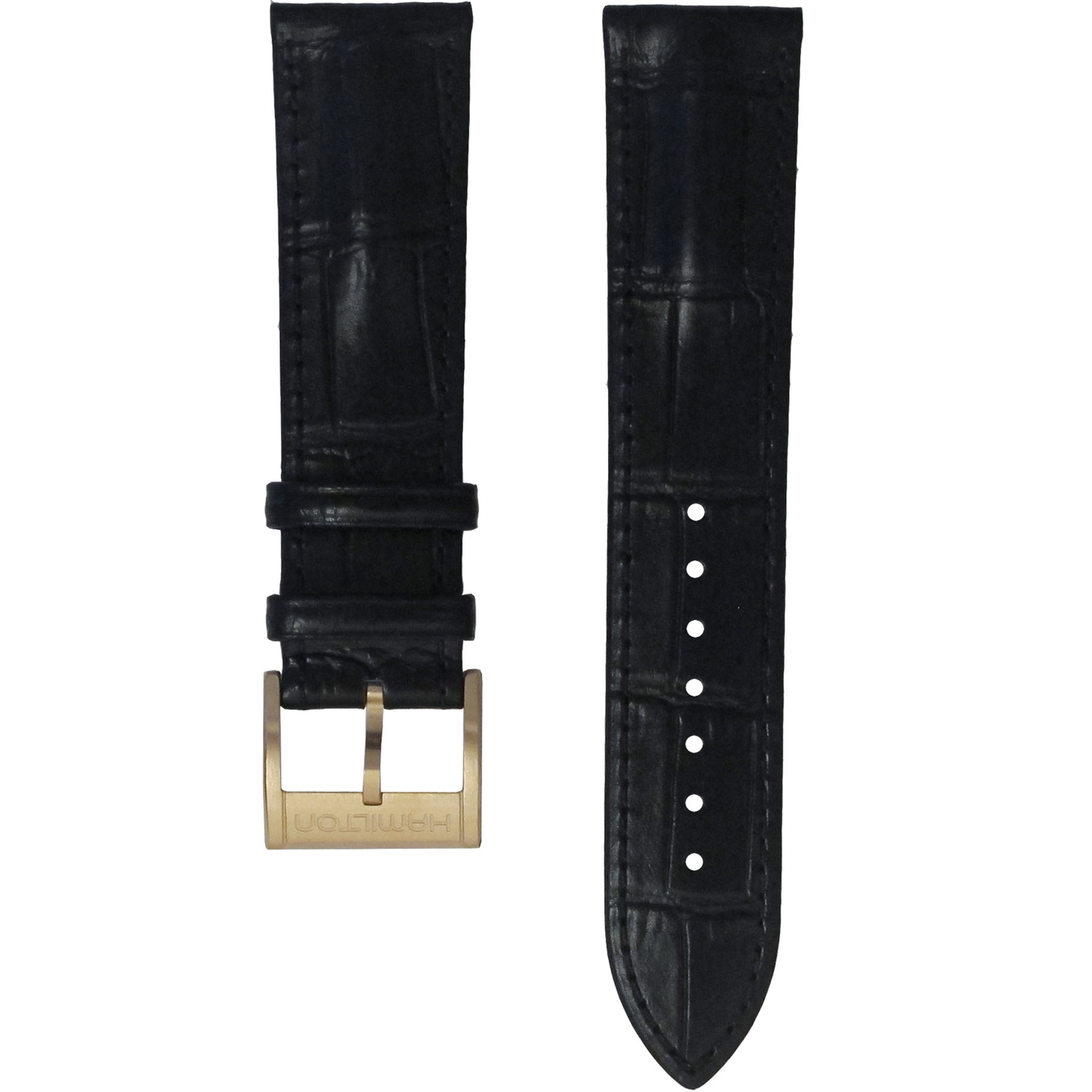 HAMILTON Official Jazzmaster 22-20mm Black Leather Strap Rose Gold Hardware H690325118 - 
