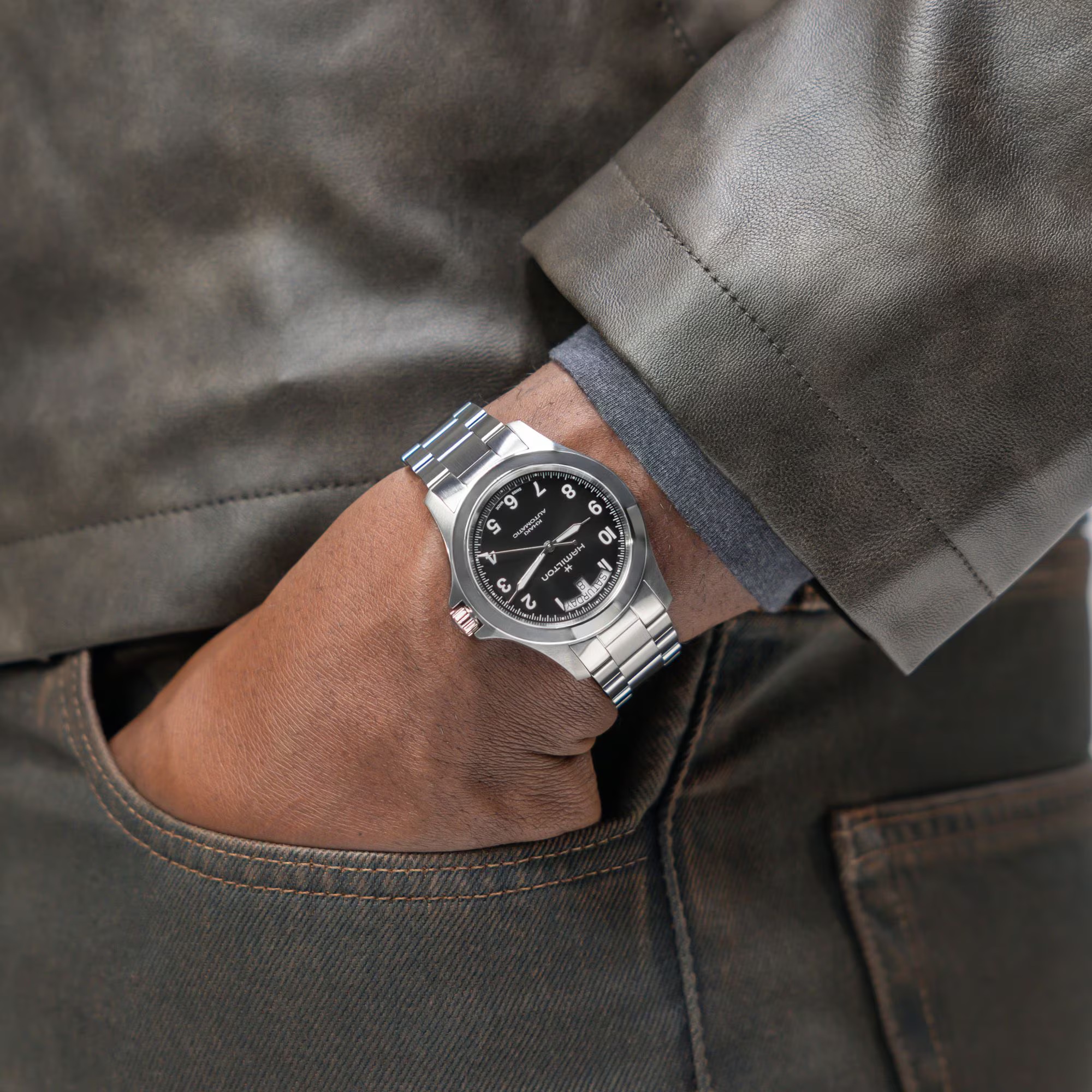 HAMILTON Khaki Field King Auto Black Dial 40mm Silver Stainless Steel Bracelet H64475131 - 
