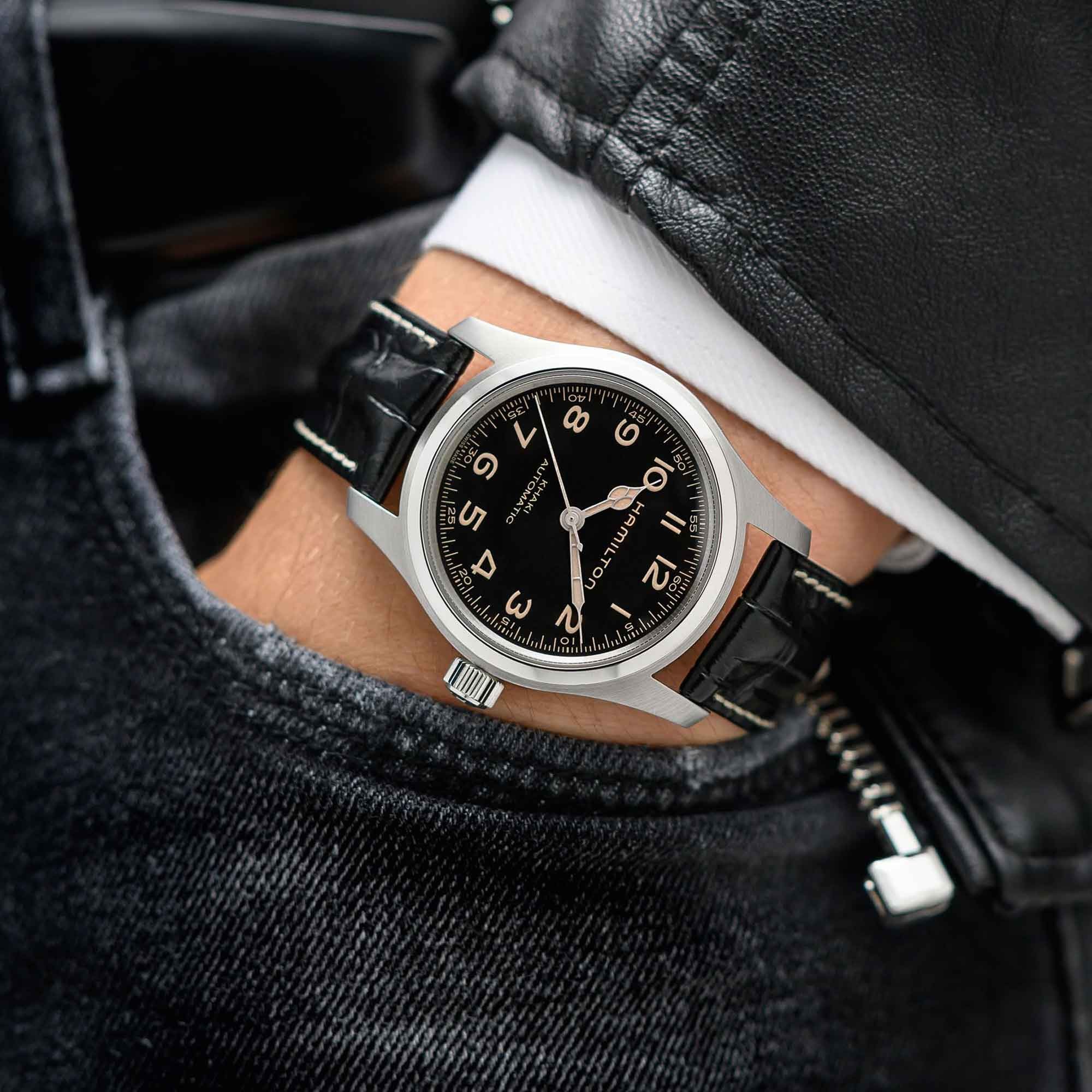 HAMILTON Khaki Field Murph Special Edition Automatic Black Dial 42mm Silver Stainless Steel Black Leather Strap with Extra Bracelet H70605732 - 