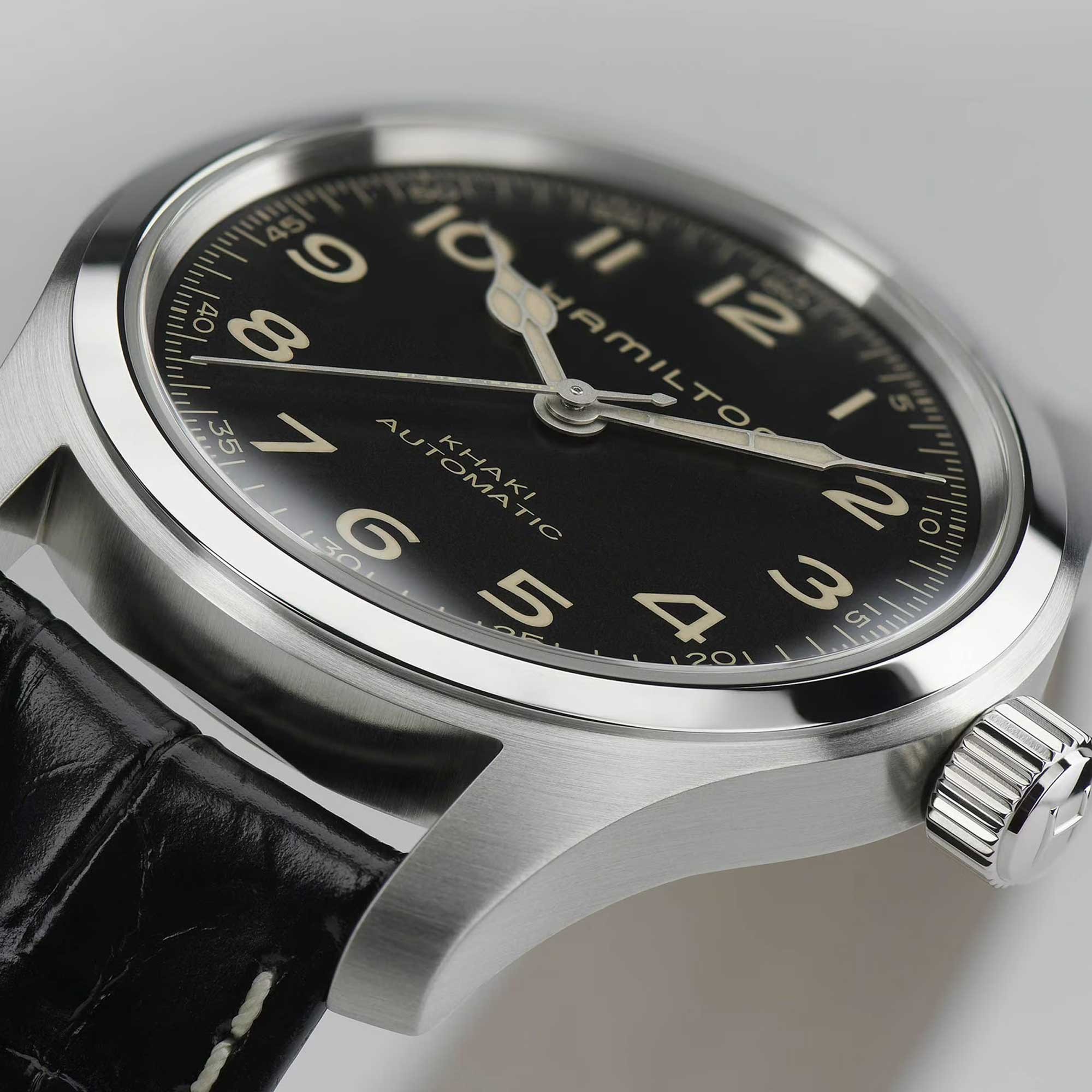 HAMILTON Khaki Field Murph Special Edition Automatic Black Dial 42mm Silver Stainless Steel Black Leather Strap with Extra Bracelet H70605732 - 4
