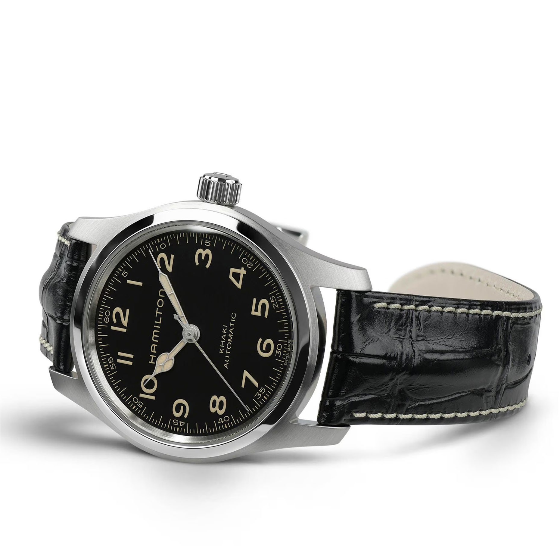 HAMILTON Khaki Field Murph Special Edition Automatic Black Dial 42mm Silver Stainless Steel Black Leather Strap with Extra Bracelet H70605732 - 6