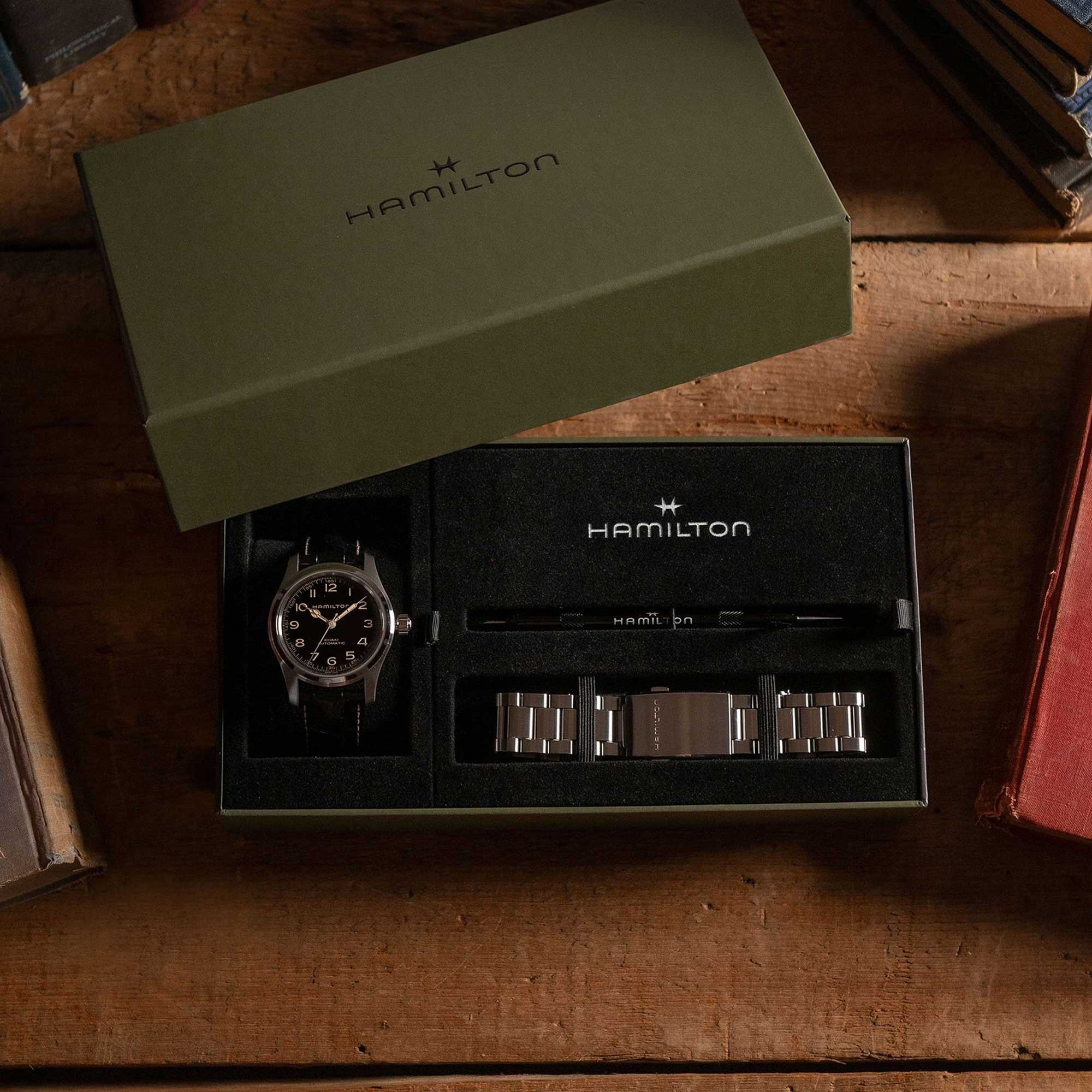 HAMILTON Khaki Field Murph Special Edition Automatic Black Dial 42mm Silver Stainless Steel Black Leather Strap with Extra Bracelet H70605732 - 3