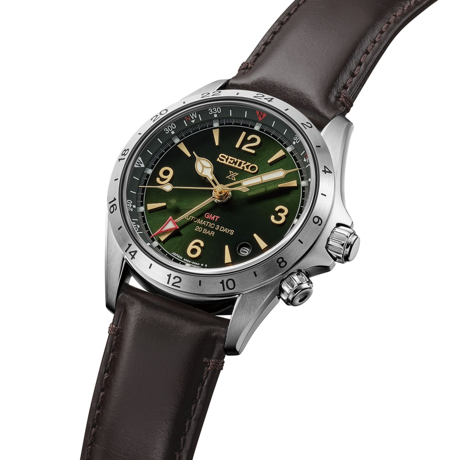 SEIKO Prospex Alpinist Automatic GMT Green Dial 39.5mm Silver Stainless Steel Brown Leather Strap HBC007J1 - 3