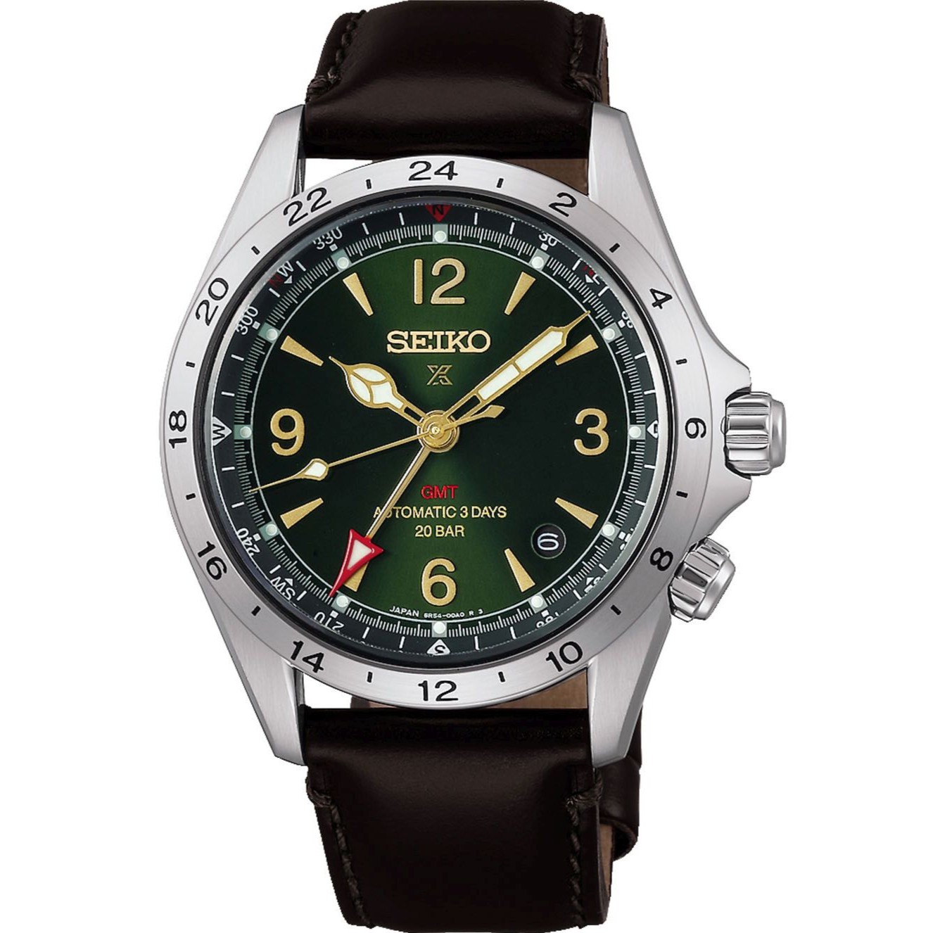 SEIKO Prospex Alpinist Automatic GMT Green Dial 39.5mm Silver Stainless Steel Brown Leather Strap HBC007J1 - 