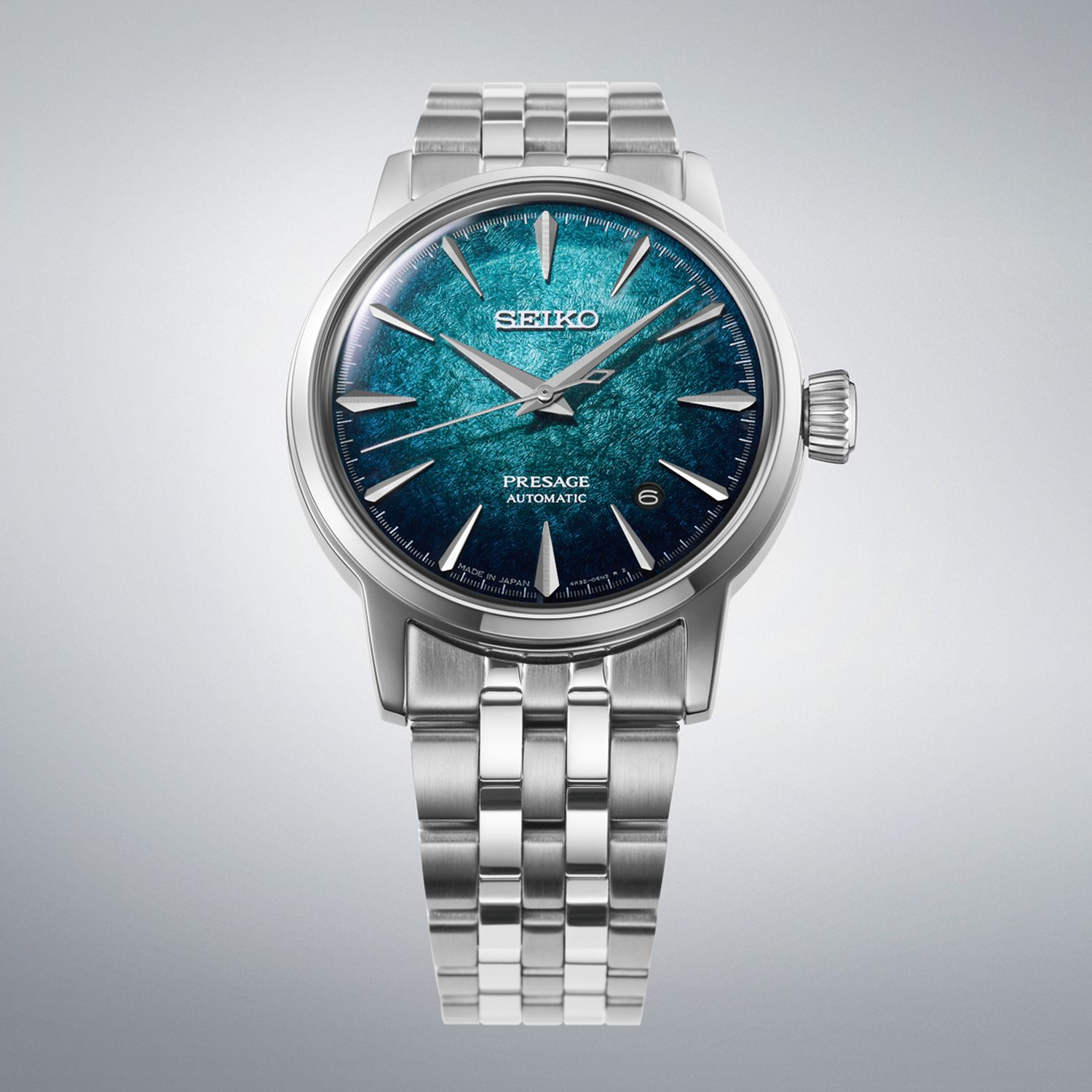 SEIKO Presage Cocktail Time 'Emerald Mist' Automatic Blue Dial 38.5mm Silver Stainless Bracelet HCB001J1 - 
