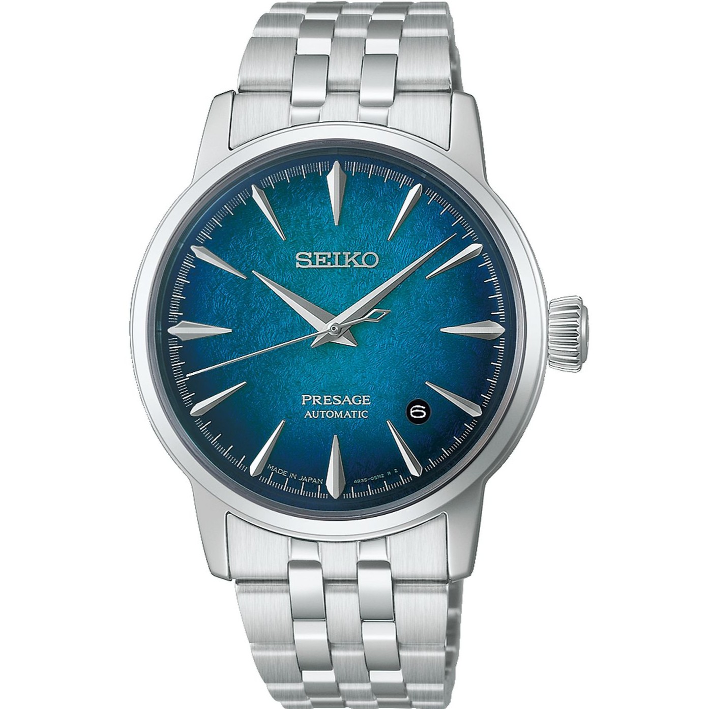 SEIKO Presage Cocktail Time 'Emerald Mist' Automatic Blue Dial 38.5mm Silver Stainless Bracelet HCB001J1 - 