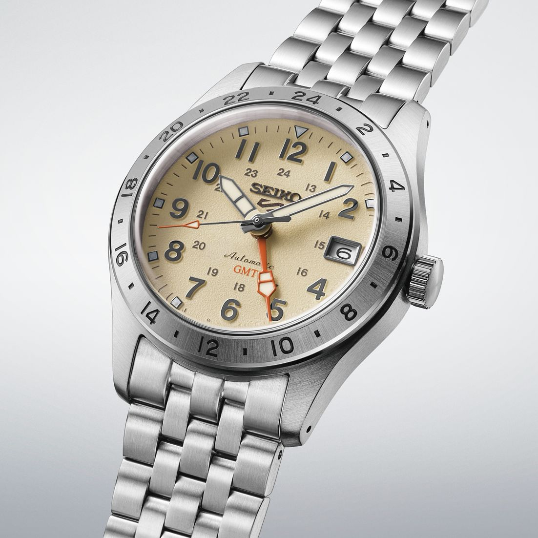 SEIKO 5 Sports Field Series Automatic GMT Beige Dial 39.4mm Silver Stainless Steel Bracelet HDB002K1 - 3