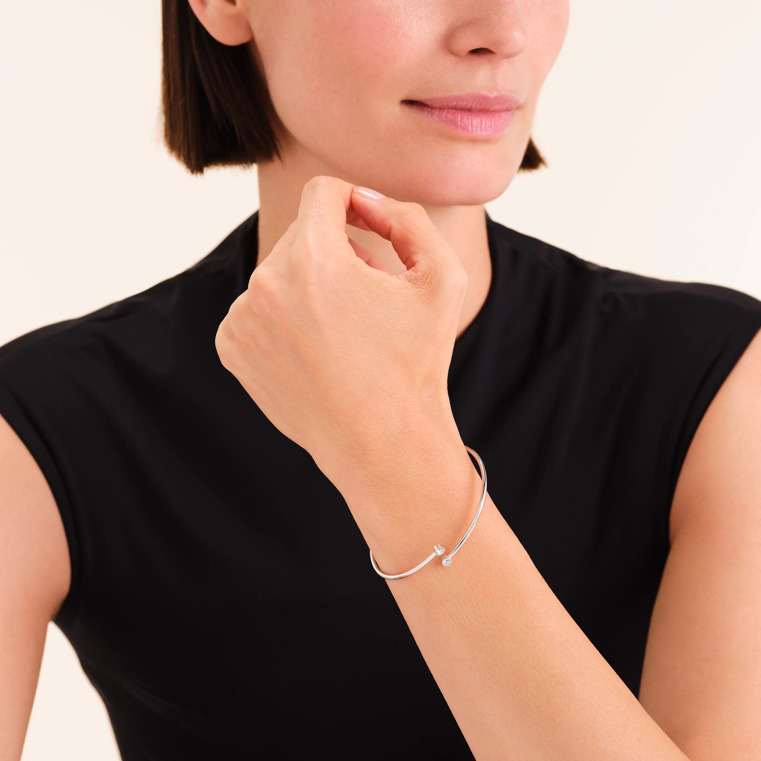 ROSEFIELD Double Crystal Bangle Bracelet Silver Stainless Steel JBDCS-J1214 - 3