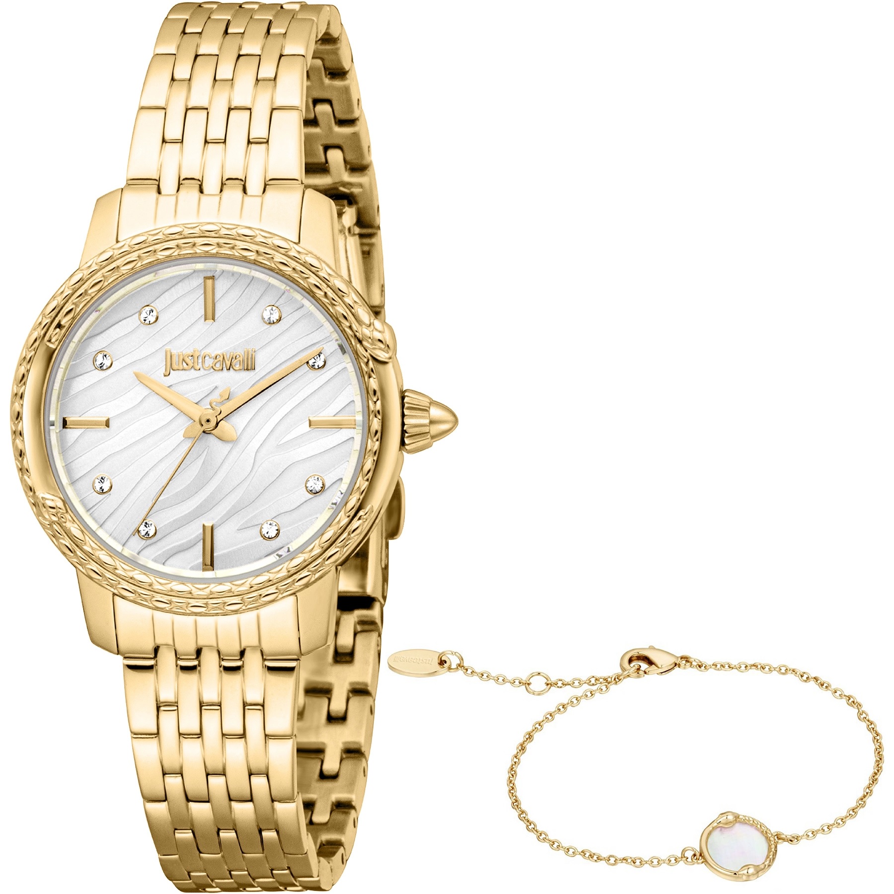 JUST CAVALLI Snake Gift Set Silver Dial 30mm Gold Stainless Bracelet JC1L336M0055 - 