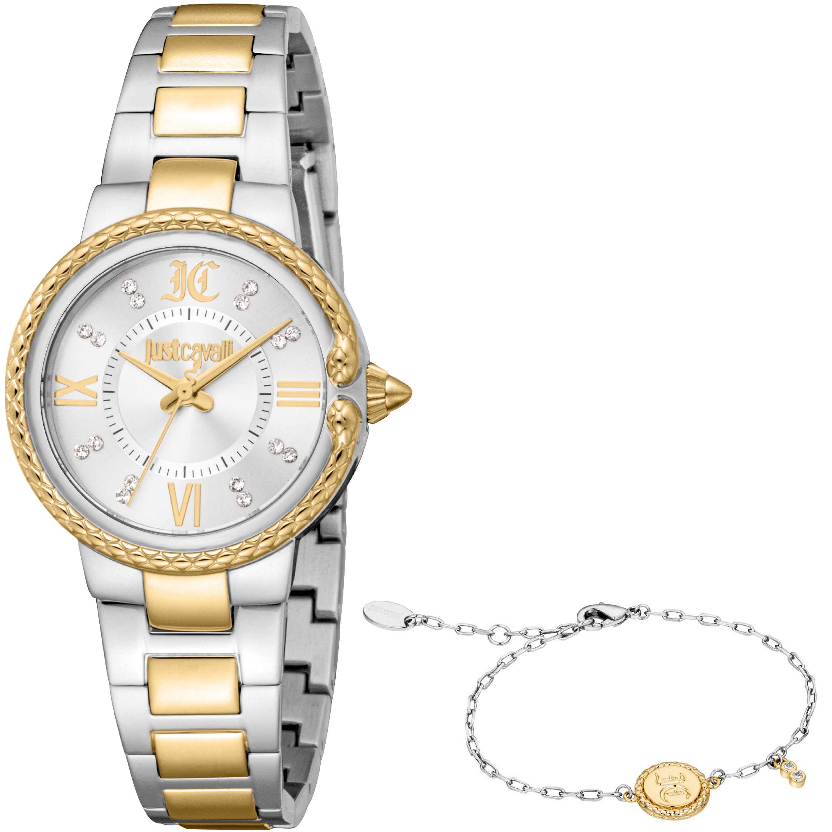 JUST CAVALLI Snake Gift Set Silver Dial 30mm Duotone Stainless Bracelet JC1L378M0065 - 