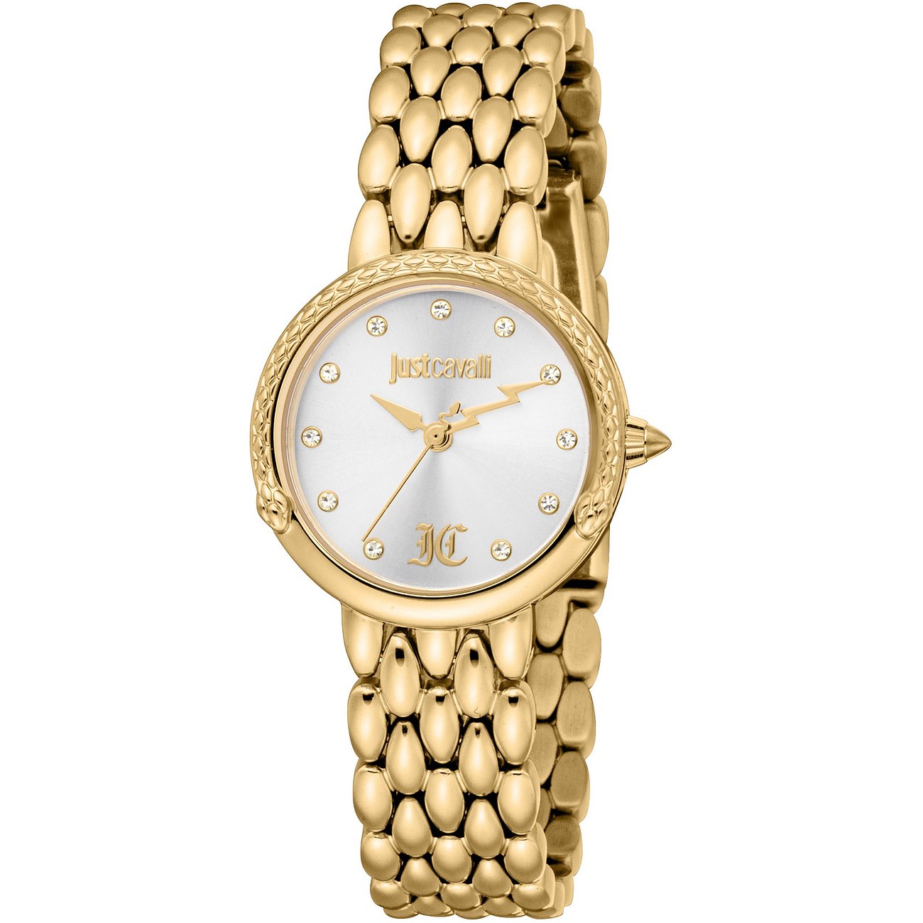 JUST CAVALLI Snake Silver Dial 28mm Gold Stainless Steel Bracelet JC1L379M0025 - 