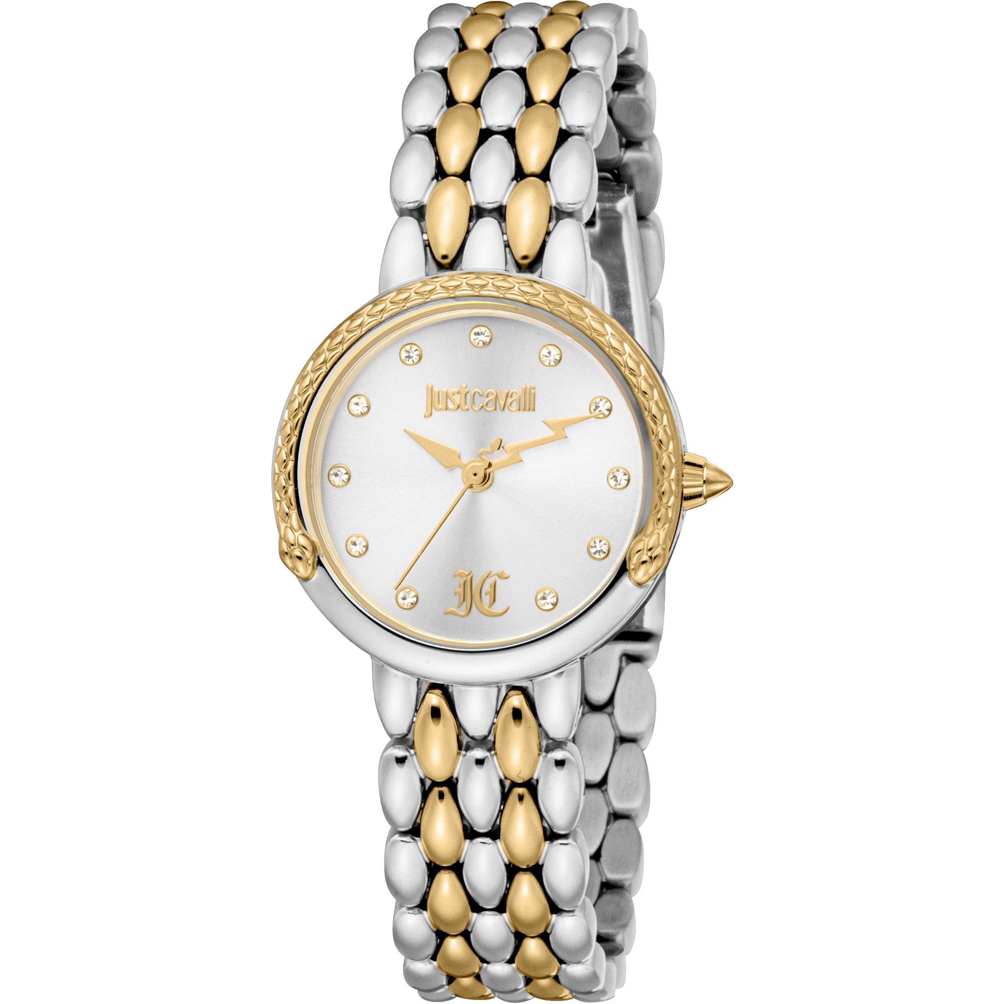 JUST CAVALLI Snake Silver Dial 28mm Two Tone Gold Stainless Steel Bracelet JC1L379M0055 - 