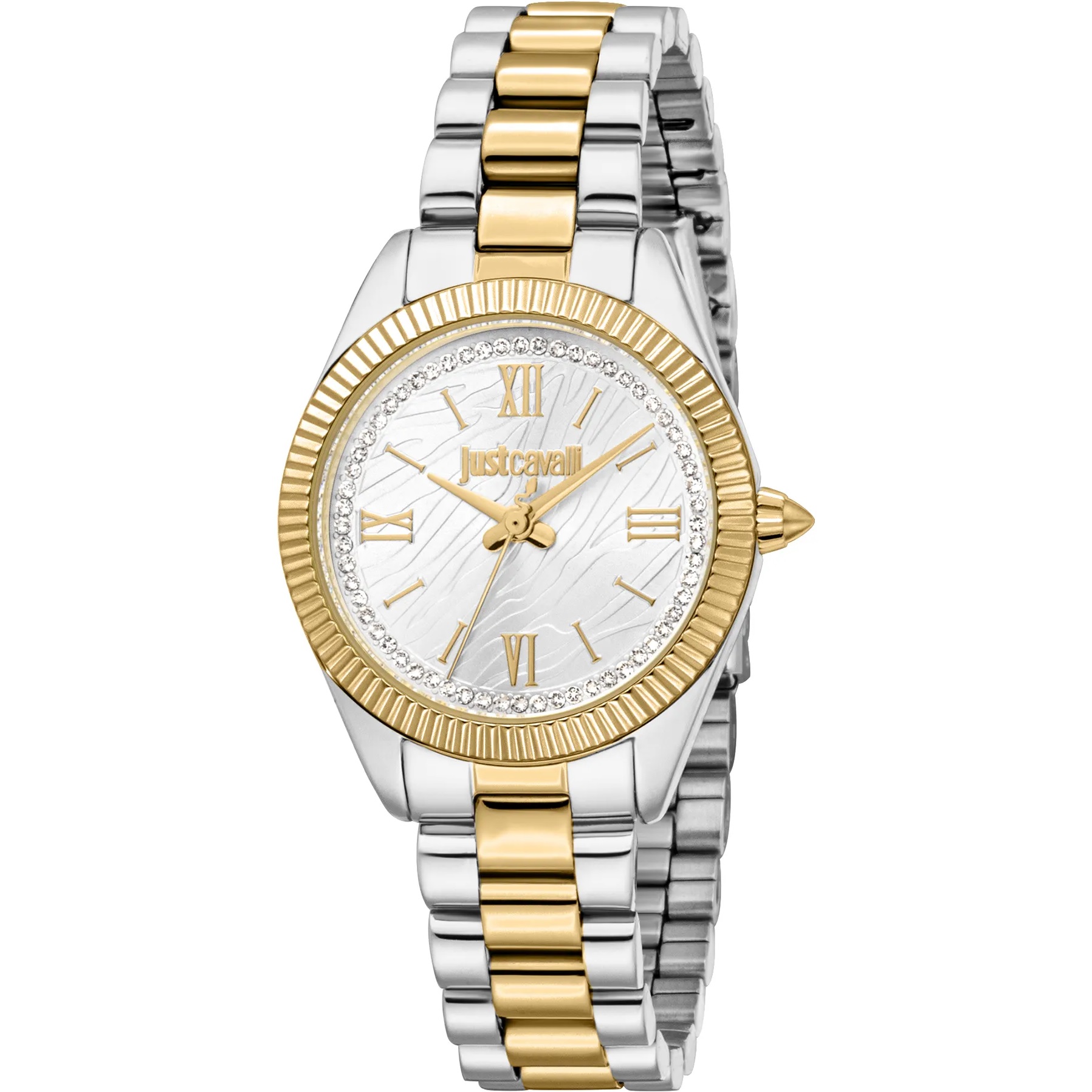 JUST CAVALLI Animalier Silver Dial 30mm Two Tone Gold Stainless Steel Bracelet JC1L388M0095 - 