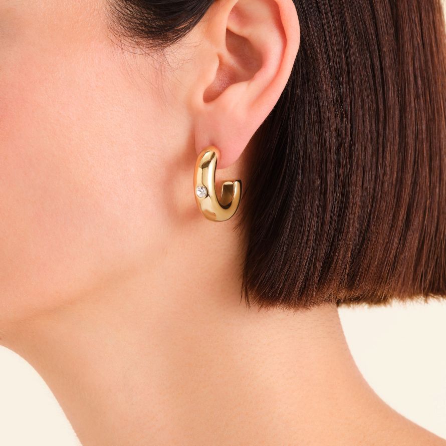 ΣΚΟΥΛΑΡΙΚΙΑ ROSEFIELD Solitaire Hoops από Επιχρυσωμένο Ανοξείδωτο Ατσάλι με Πέτρα Ζιργκόν JEBCG-J1200 - 