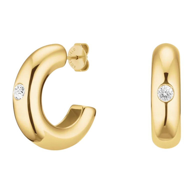 ΣΚΟΥΛΑΡΙΚΙΑ ROSEFIELD Solitaire Hoops από Επιχρυσωμένο Ανοξείδωτο Ατσάλι με Πέτρα Ζιργκόν JEBCG-J1200 - 