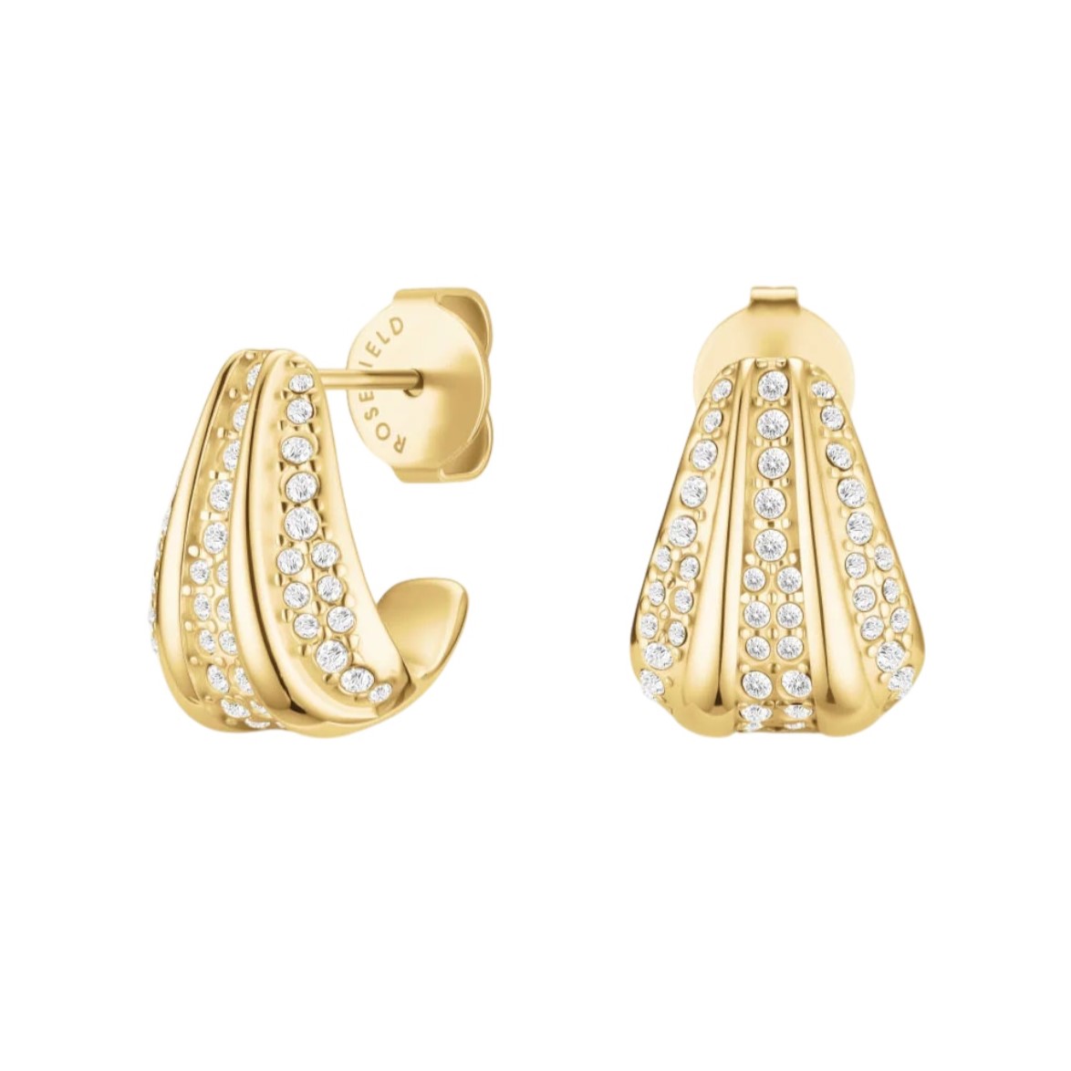 ΣΚΟΥΛΑΡΙΚΙΑ ROSEFIELD Pave Striped Studs από Επιχρυσωμένο Ανοξείδωτο Ατσάλι με Πέτρες Ζιργκόν JEPSG-J1228 - 