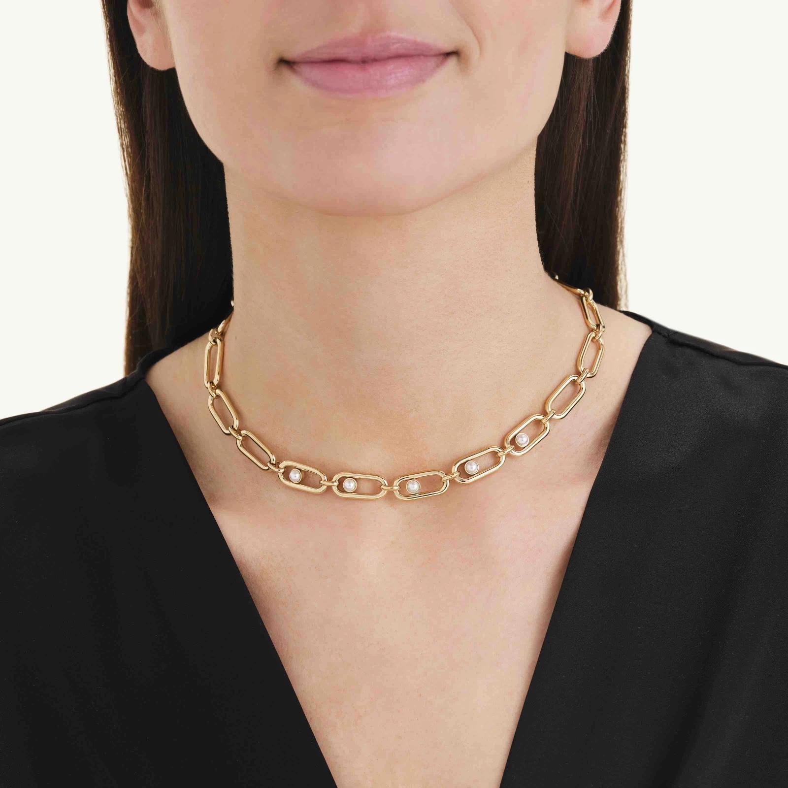 ΚΟΛΙΕ ROSEFIELD Pearl Link από Επιχρυσωμένο Ανοξείδωτο Ατσάλι με Μαργαριτάρια JNPLG-J1294 - 