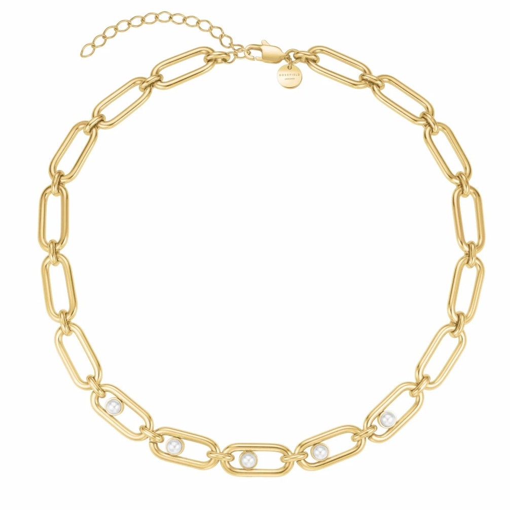 ΚΟΛΙΕ ROSEFIELD Pearl Link από Επιχρυσωμένο Ανοξείδωτο Ατσάλι με Μαργαριτάρια JNPLG-J1294 - 