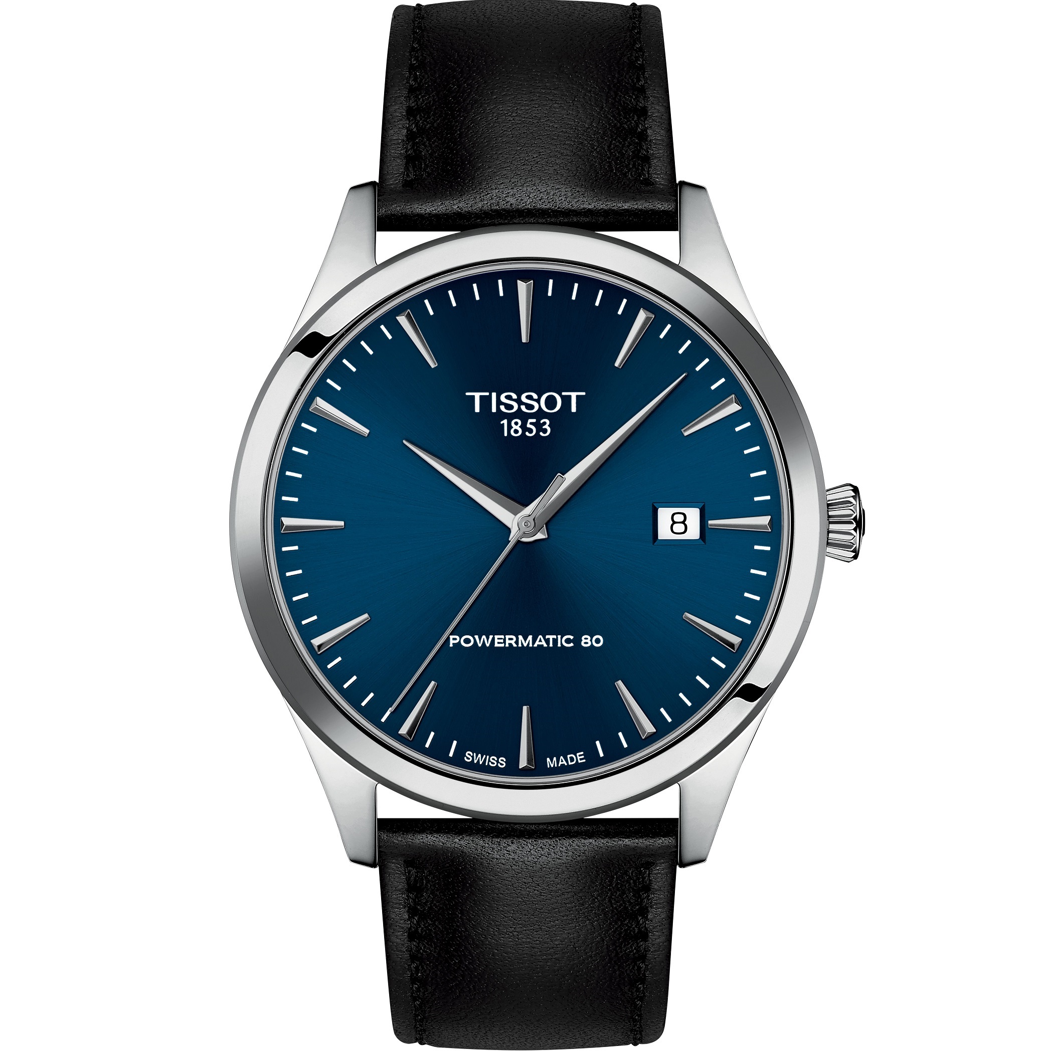 TISSOT Classic Dream Powermatic 80 Blue Dial 40mm Silver Stainless Steel Black Leather Strap T158.407.16.041.00 - 