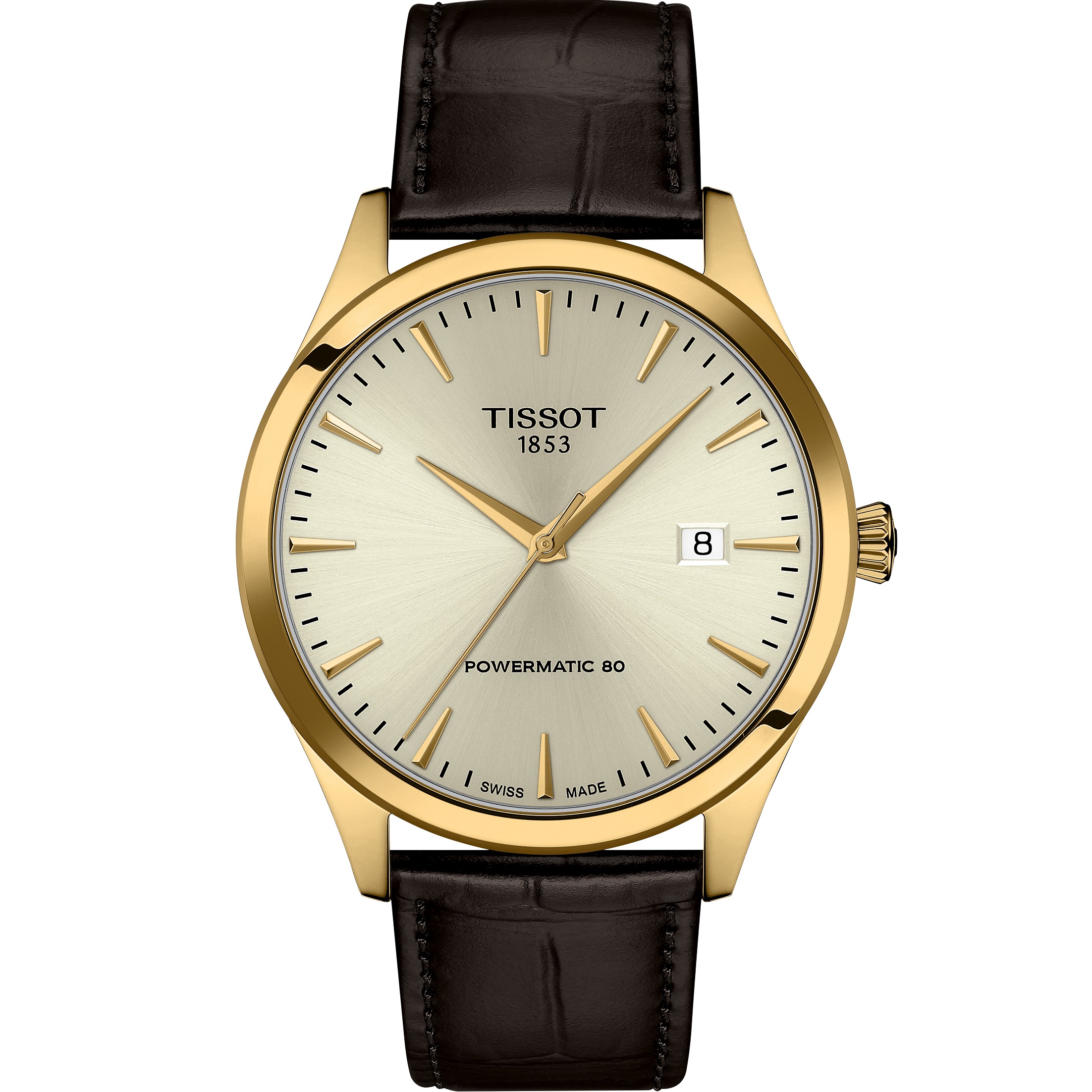 TISSOT Classic Dream Powermatic 80 Ivory Dial 40mm Gold Stainless Steel Brown Leather Strap T158.407.36.261.00 - 