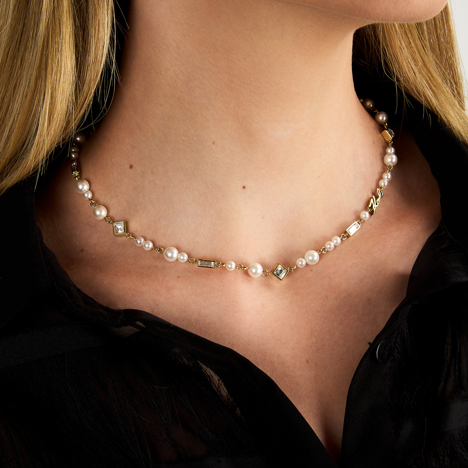 ΚΟΛΙΕ Pearls KARL LAGERFELD από Επιχρυσωμένο Ανοξείδωτο Ατσάλι με Πέτρες Ζιργκόν και Μαργαριτάρια KLAYR17 - 