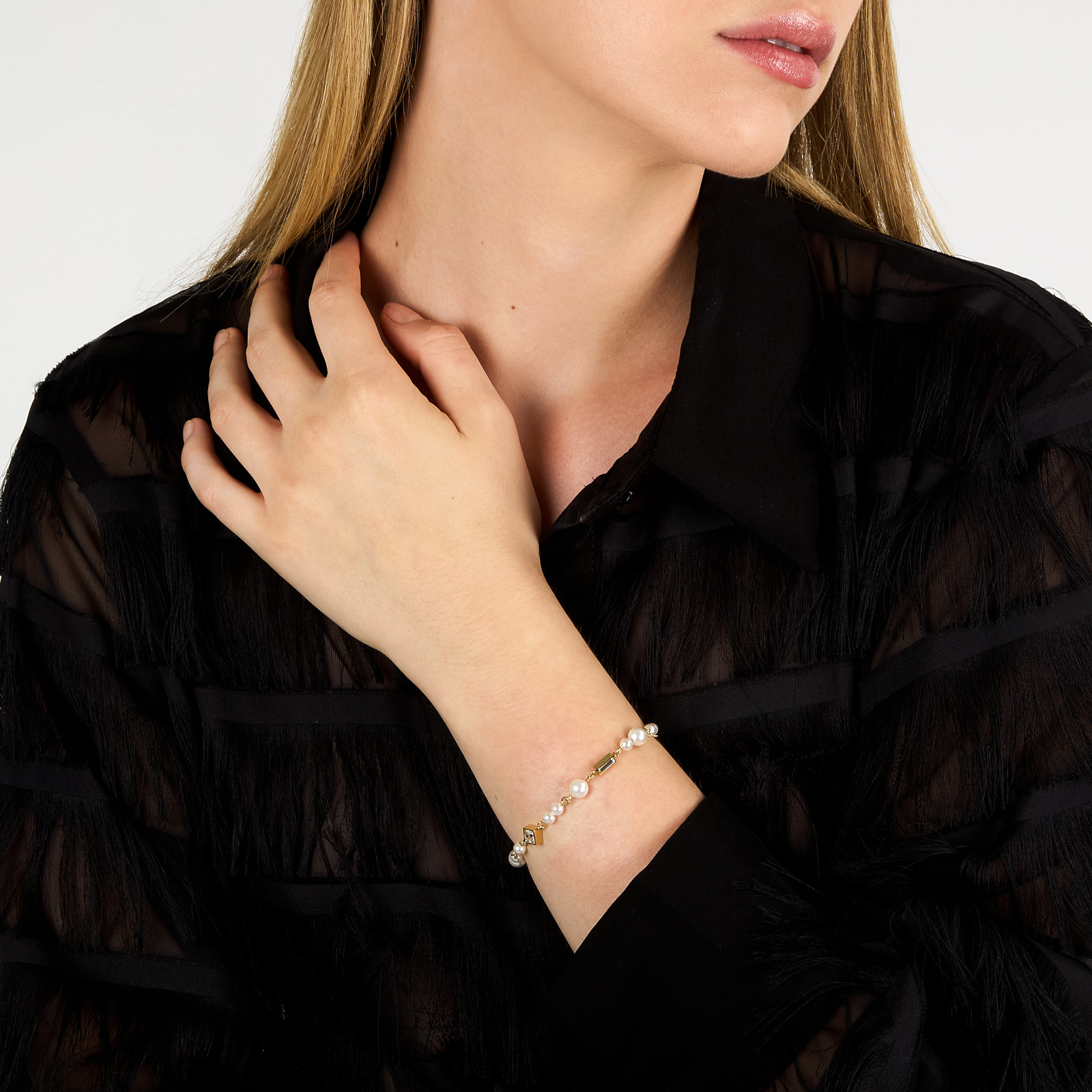 KARL LAGERFELD Pearls Bracelet from Gold-Plated Stainless Steel with Zircon Stones with Pearls KLAYR19 - 