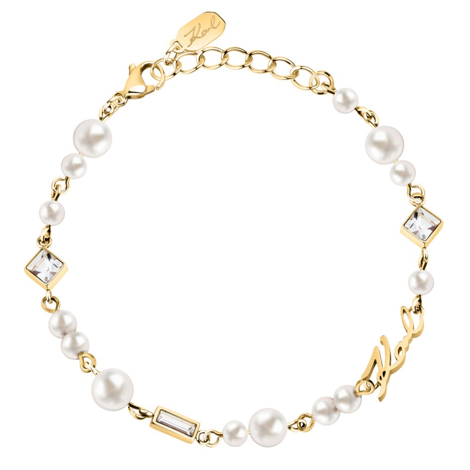 KARL LAGERFELD Pearls Bracelet from Gold-Plated Stainless Steel with Zircon Stones with Pearls KLAYR19 - 