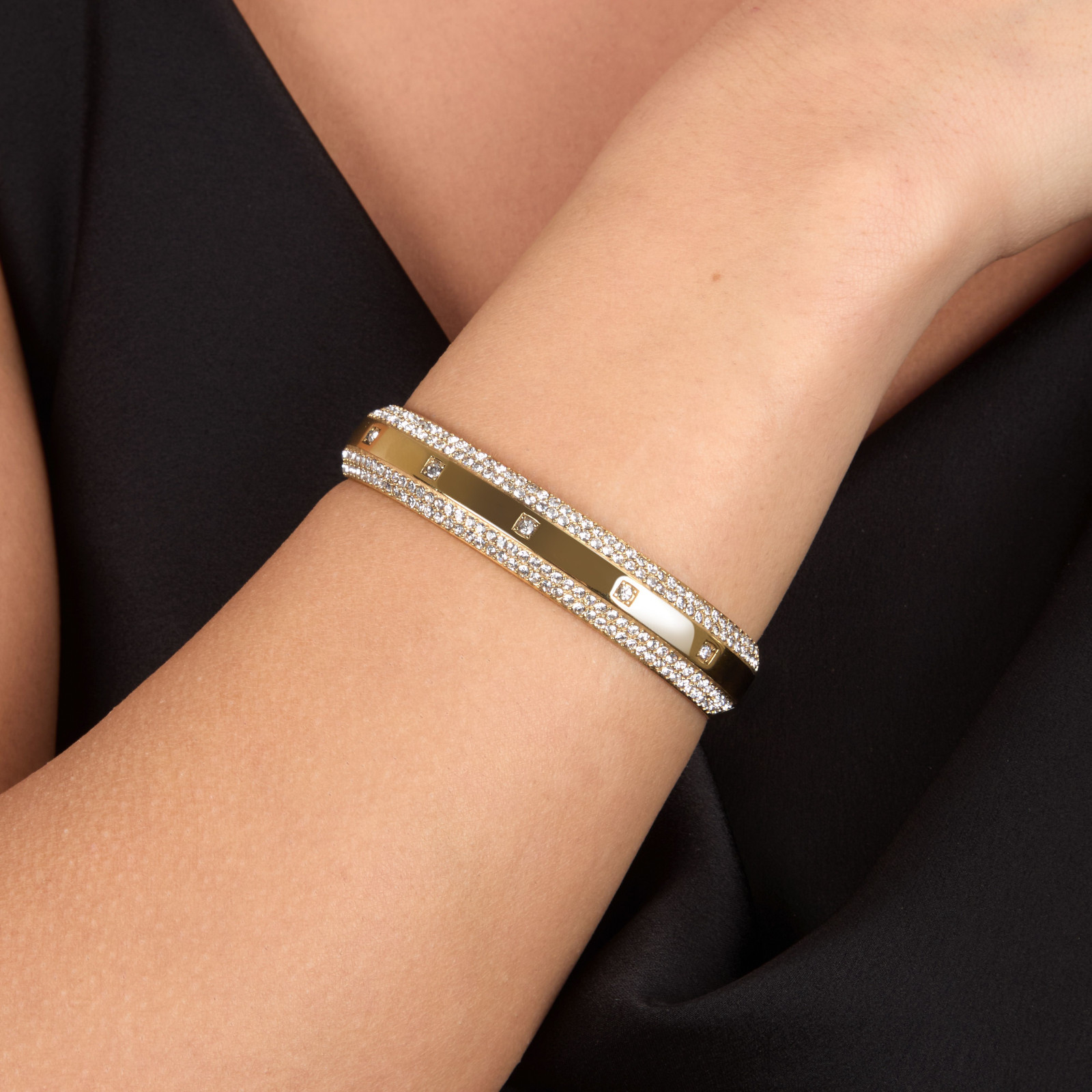 ΒΡΑΧΙΟΛΙ Bangle KARL LAGERFELD από Επιχρυσωμένο Ανοξείδωτο Ατσάλι με Πέτρες Ζιργκόν KLBJY03 - 