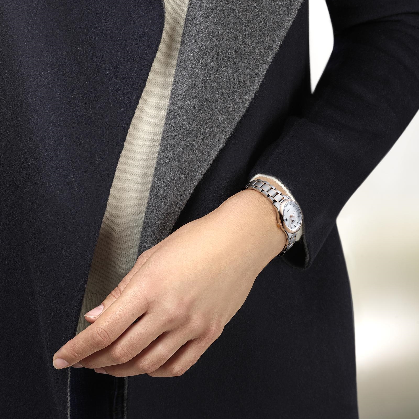 LONGINES Master Collection Lady's White Pearl Dial with Diamonds 29mm Rose Gold 18 Carats and Stainless Steel Bracelet L22575897 - 8