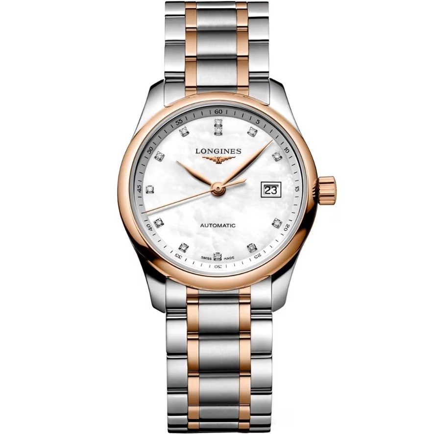 LONGINES Master Collection Lady's White Pearl Dial with Diamonds 29mm Rose Gold 18 Carats and Stainless Steel Bracelet L22575897 - 
