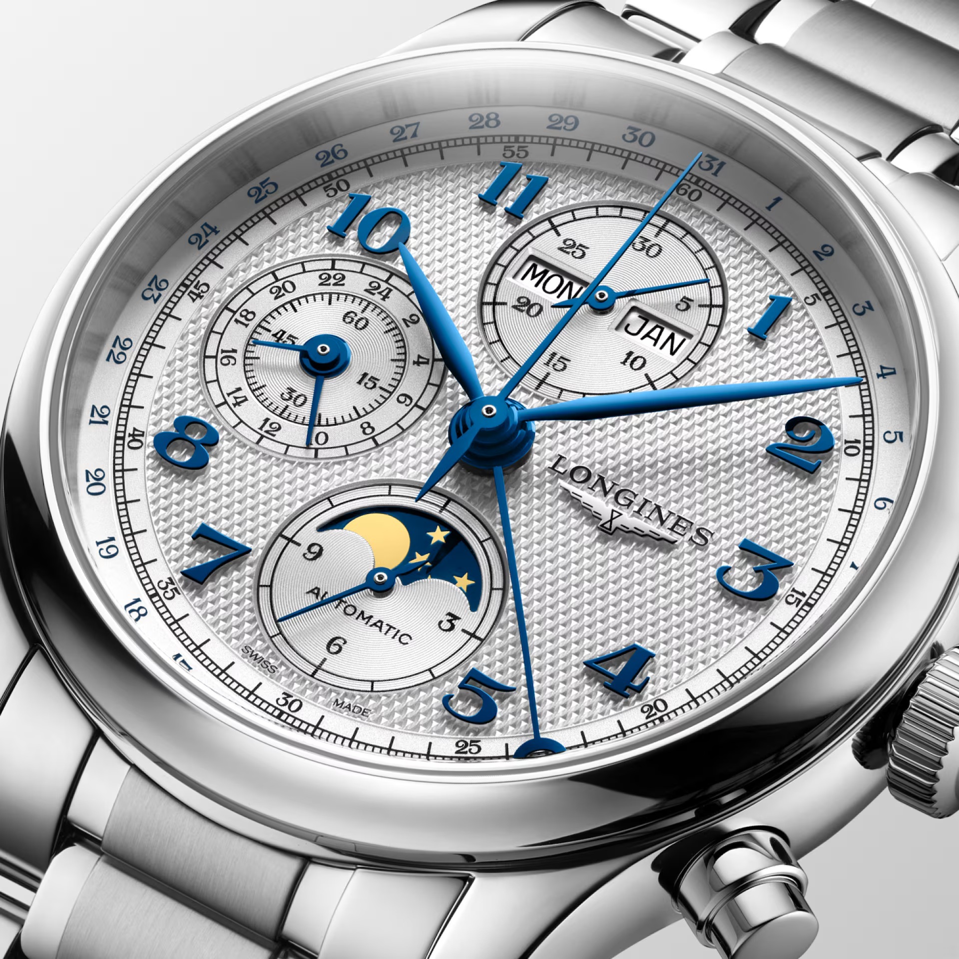 LONGINES Master Collection Chronograph Moon Face White Dial 41mm Silver Stainless Steel Bracelet L29624736 - 3