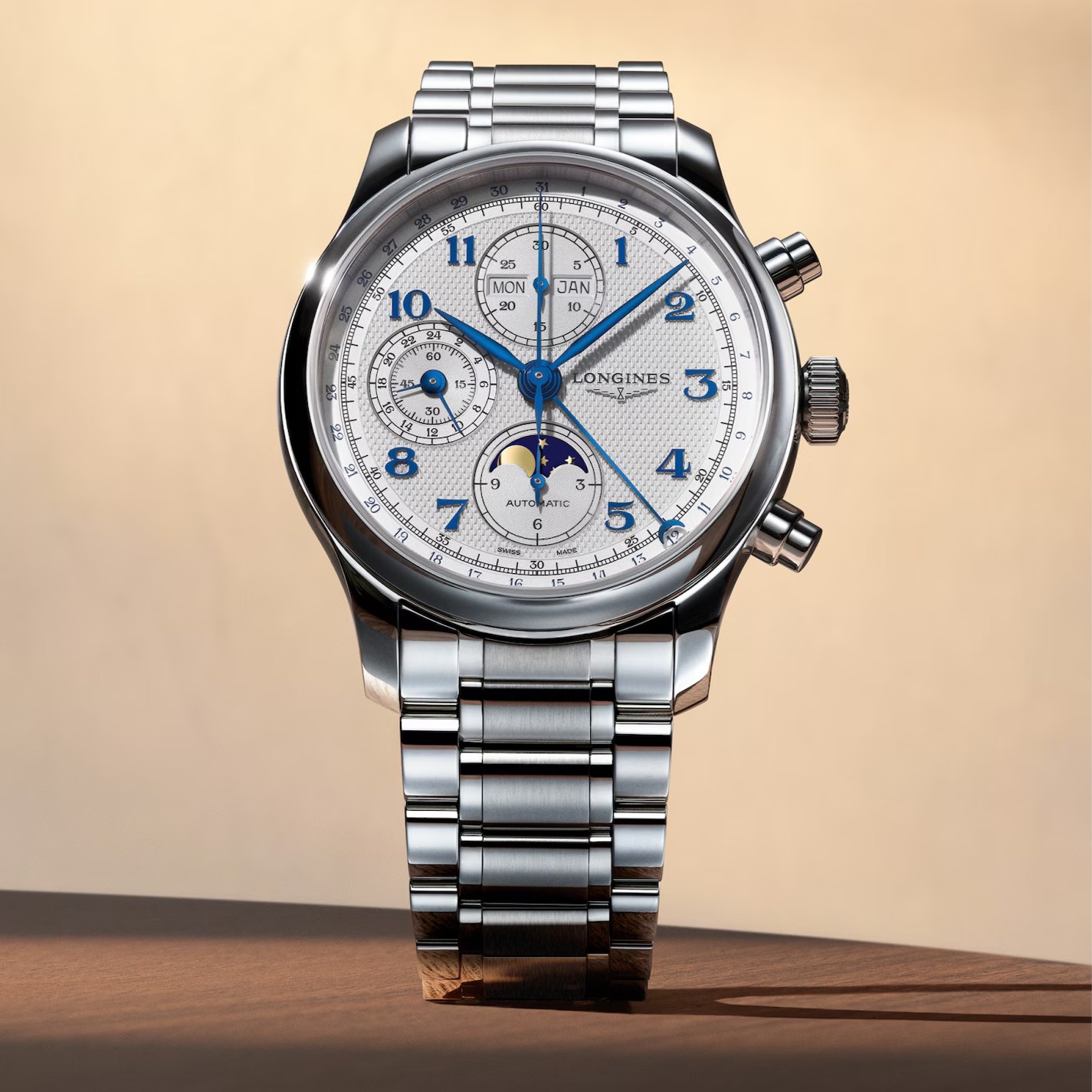 LONGINES Master Collection Chronograph Moon Face White Dial 41mm Silver Stainless Steel Bracelet L29624736 - 5