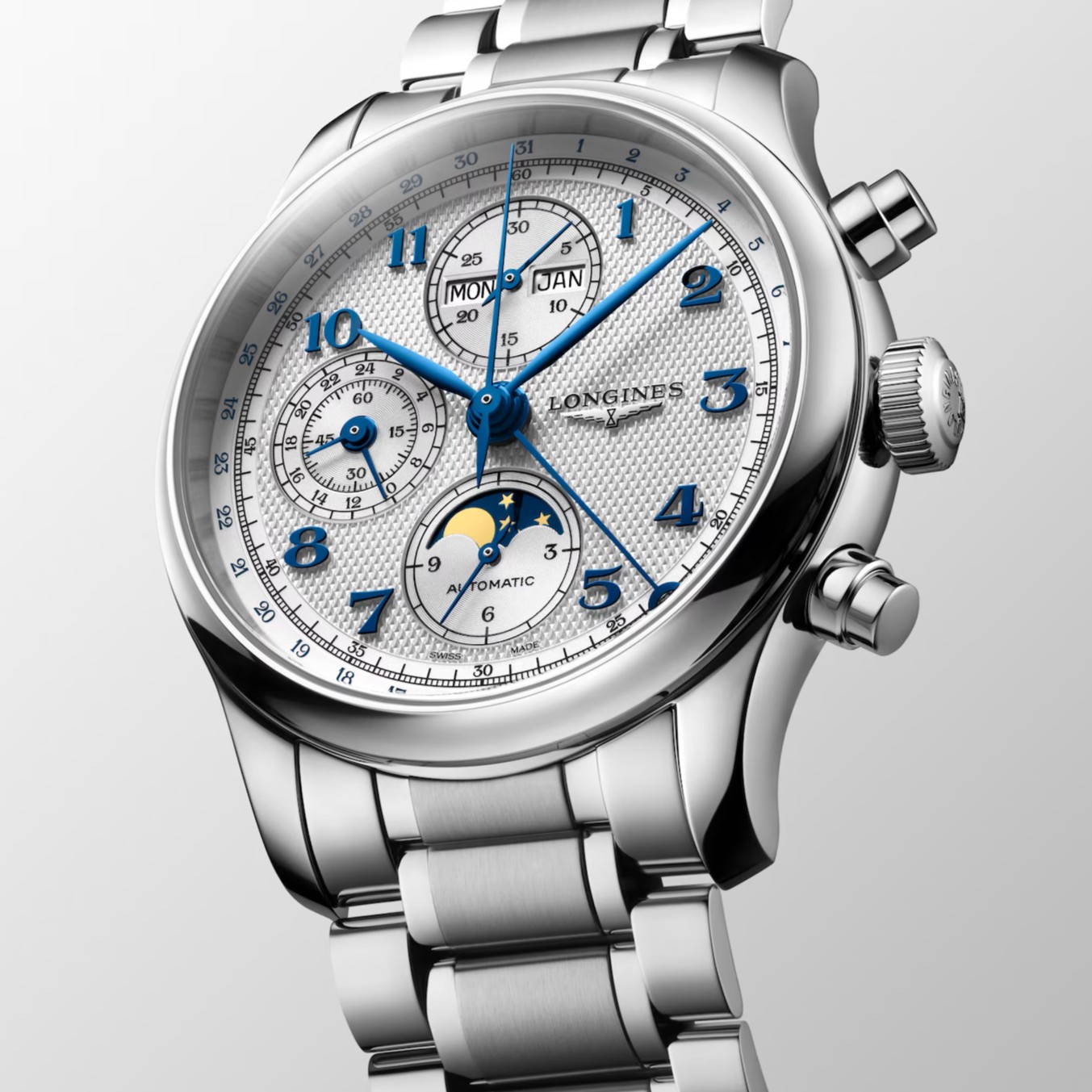 LONGINES Master Collection Chronograph Moon Face White Dial 41mm Silver Stainless Steel Bracelet L29624736 - 6