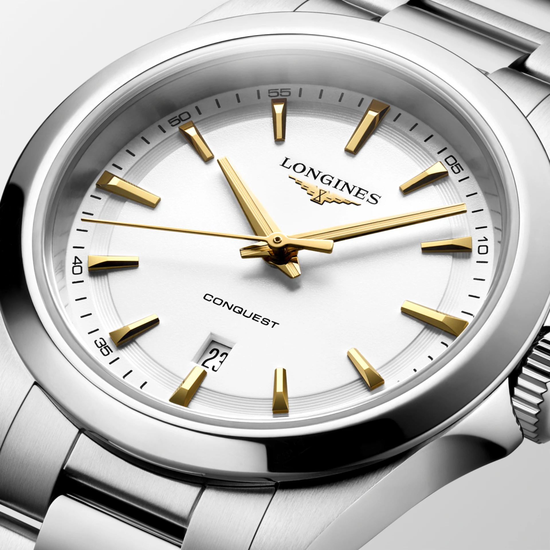 LONGINES Conquest Quartz White Sundblasted Dial 30mm Silver Stainless Steel Bracelet L33504126 - 