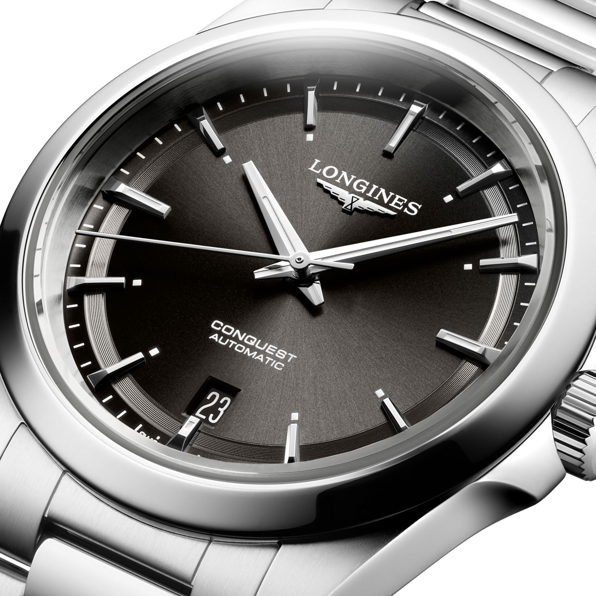 LONGINES Conquest Automatic Sunray Black Dial 38mm Silver Stainless Steel Bracelet L37204526 - 