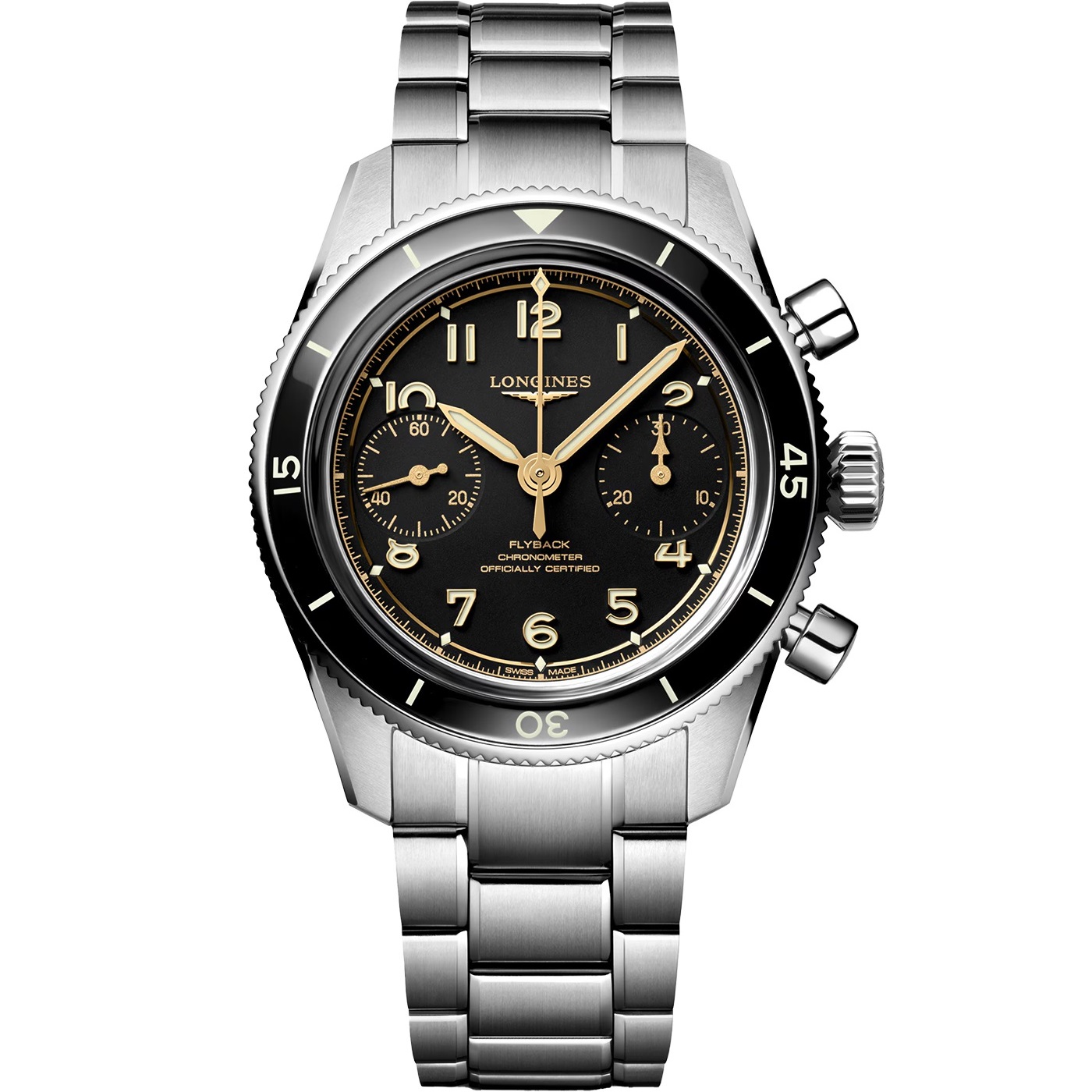 LONGINES Spirit Pilot Flyback Chronograph Black Dial 39.5mm Silver Stainless Steel Bracelet L37214536 - 