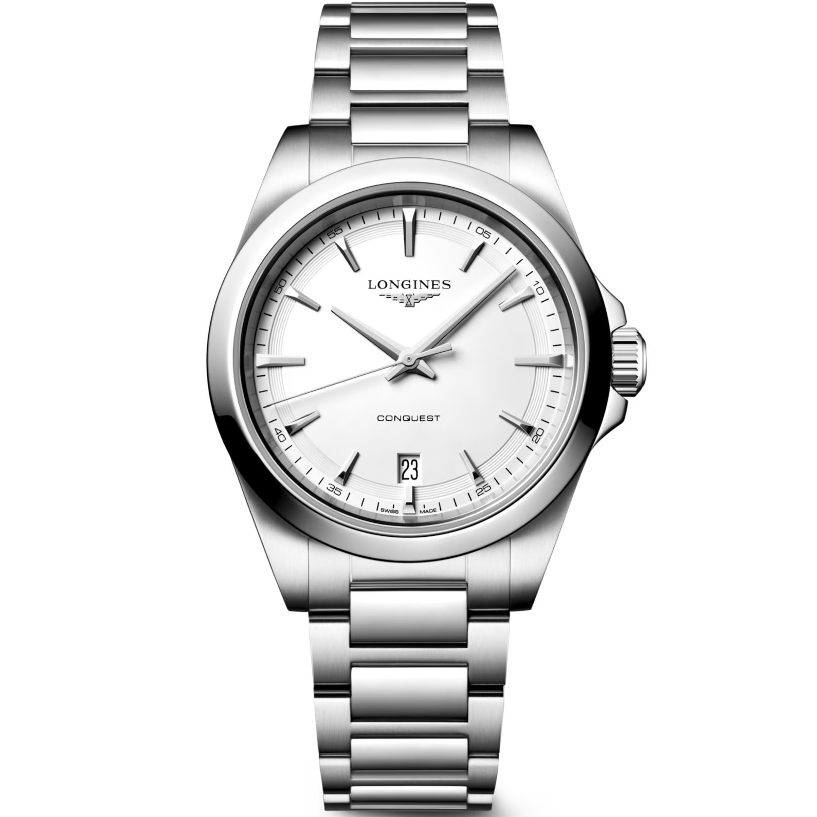 LONGINES Conquest Quartz White Sandblasted Dial 38mm Silver Stainless Steel Bracelet L37504126 - 