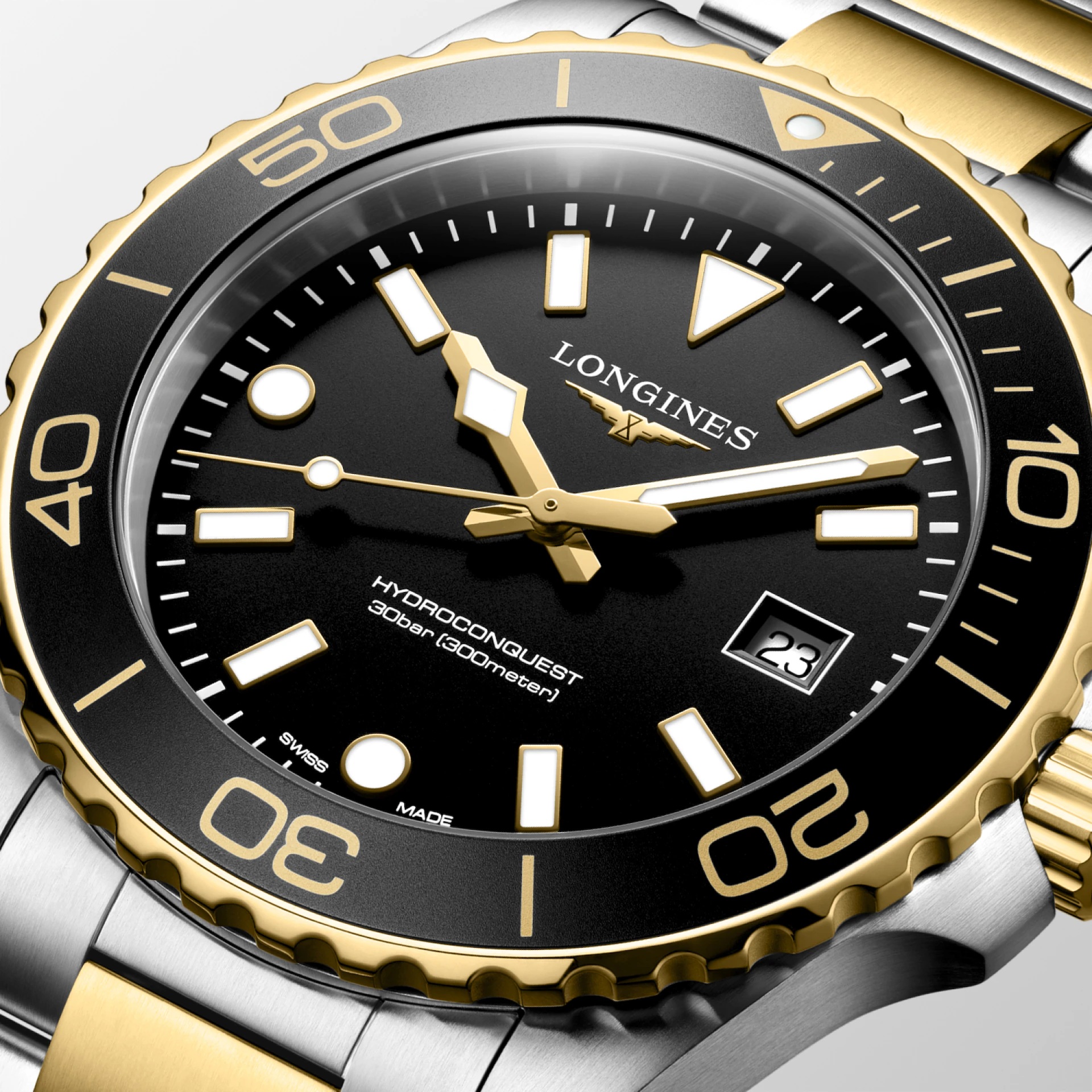 LONGINES HydroConquest Quartz Black Dial 42mm Two-Tone Gold Stainless Steel Bracelet L37693567 - 