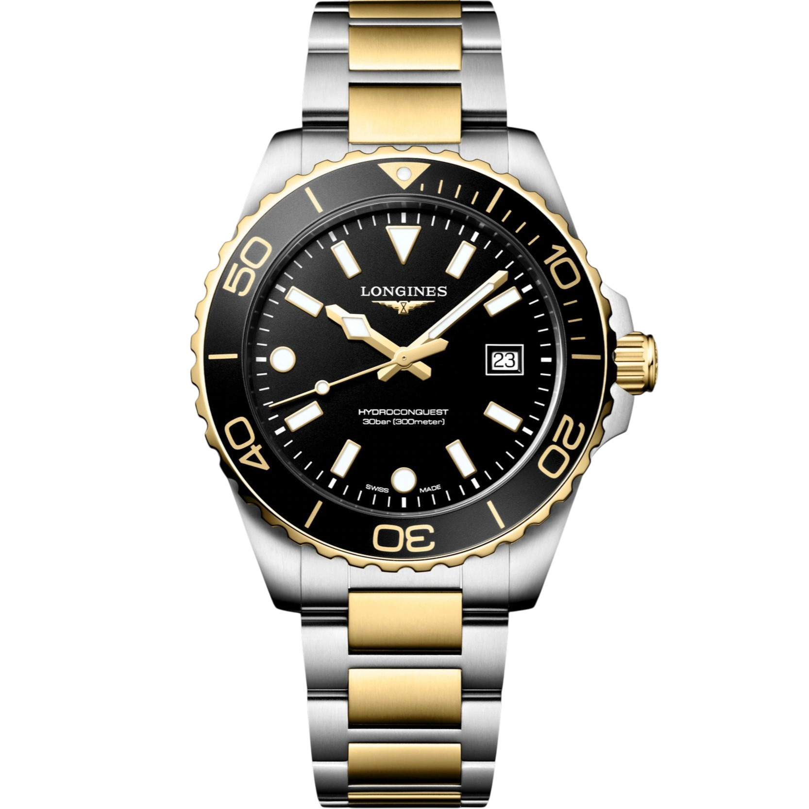 LONGINES HydroConquest Quartz Black Dial 42mm Two-Tone Gold Stainless Steel Bracelet L37693567 - 