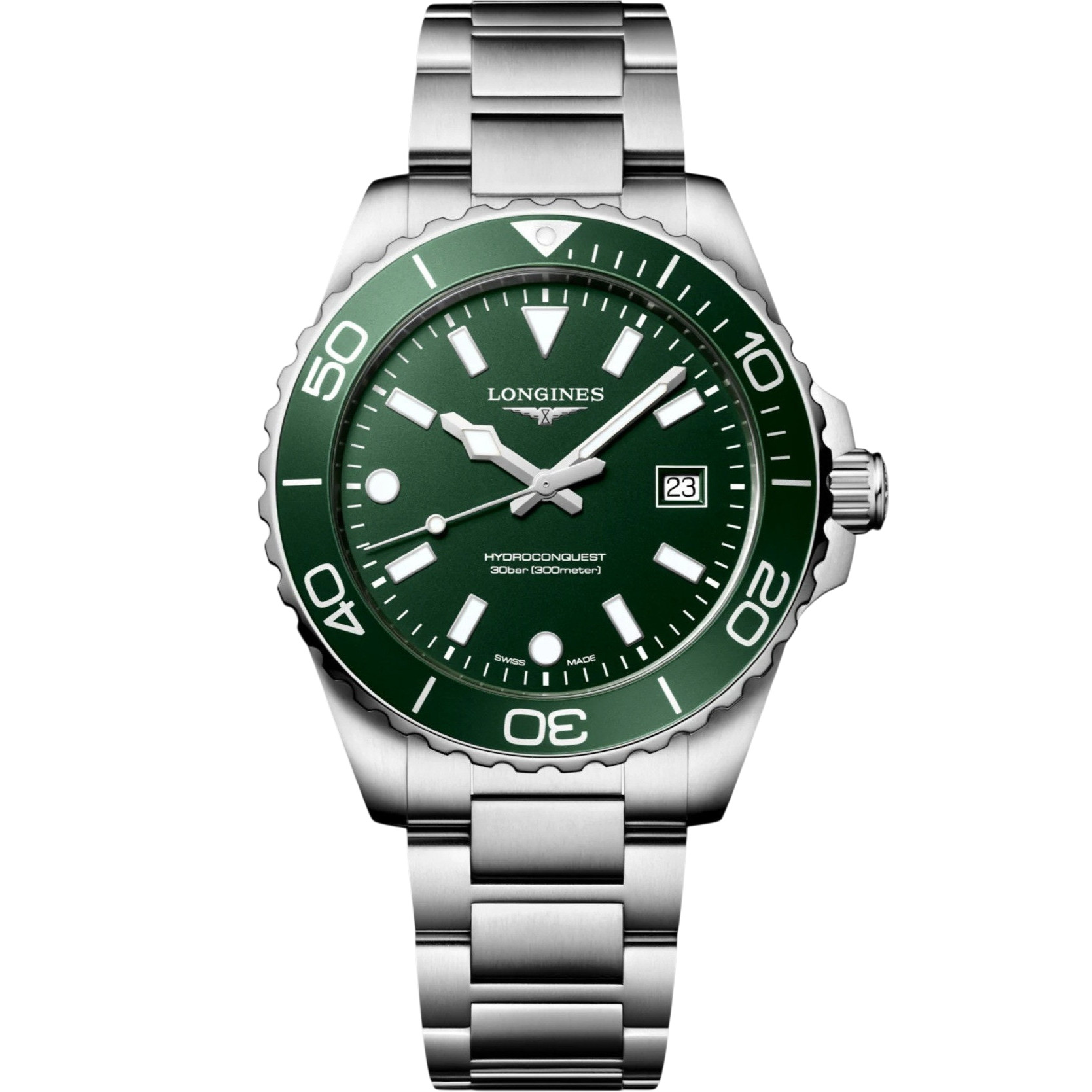 LONGINES HydroConquest Quartz Green Dial 42mm Silver Stainless Steel Bracelet L37694066 - 