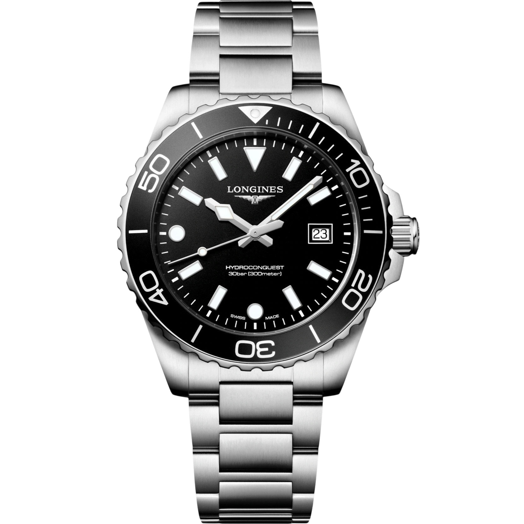 LONGINES HydroConquest Quartz Black Dial 42mm Silver Stainless Steel Bracelet L37694566 - 