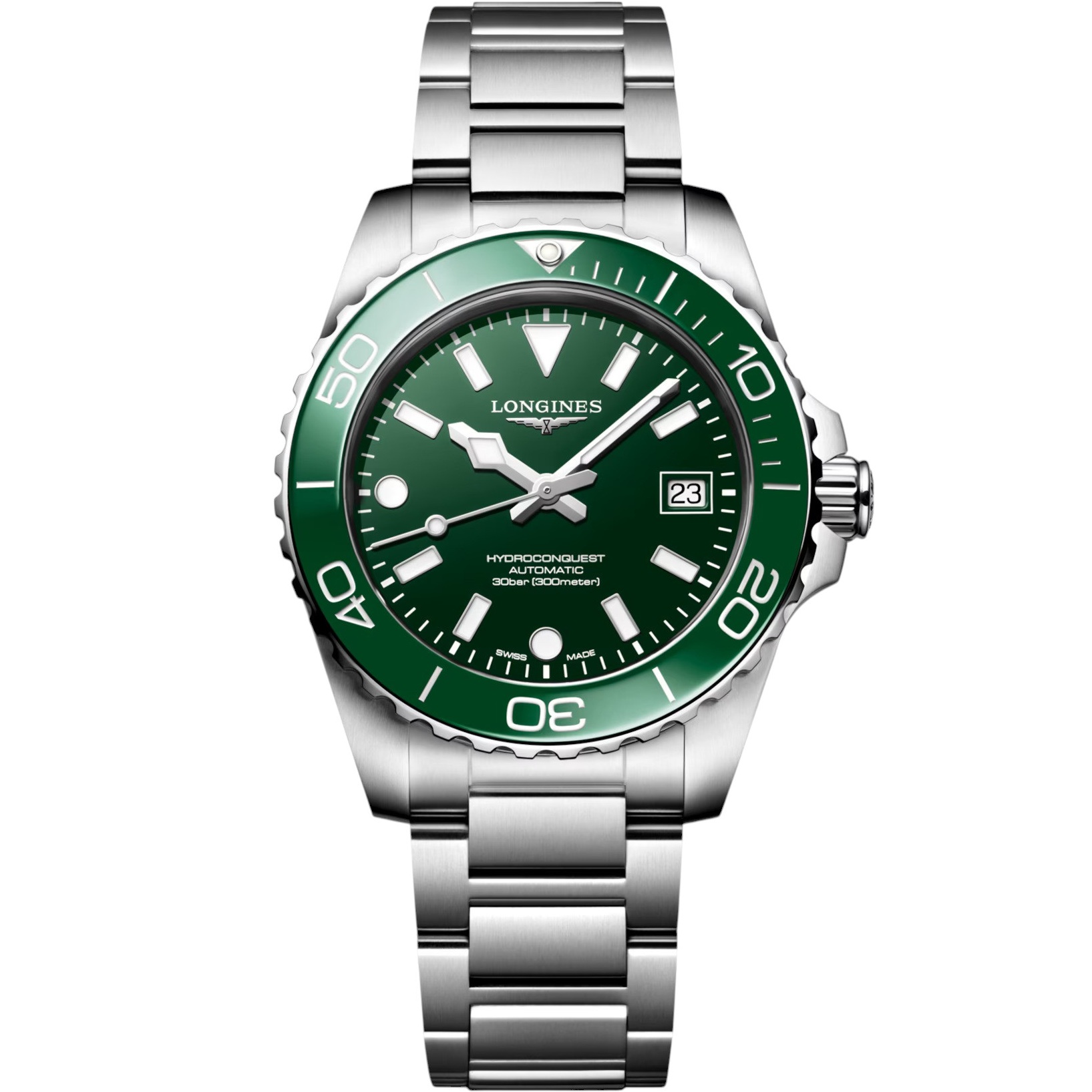 LONGINES HydroConquest Ceramic Automatic Green Dial 39mm Silver Stainless Steel Bracelet L37794066 - 