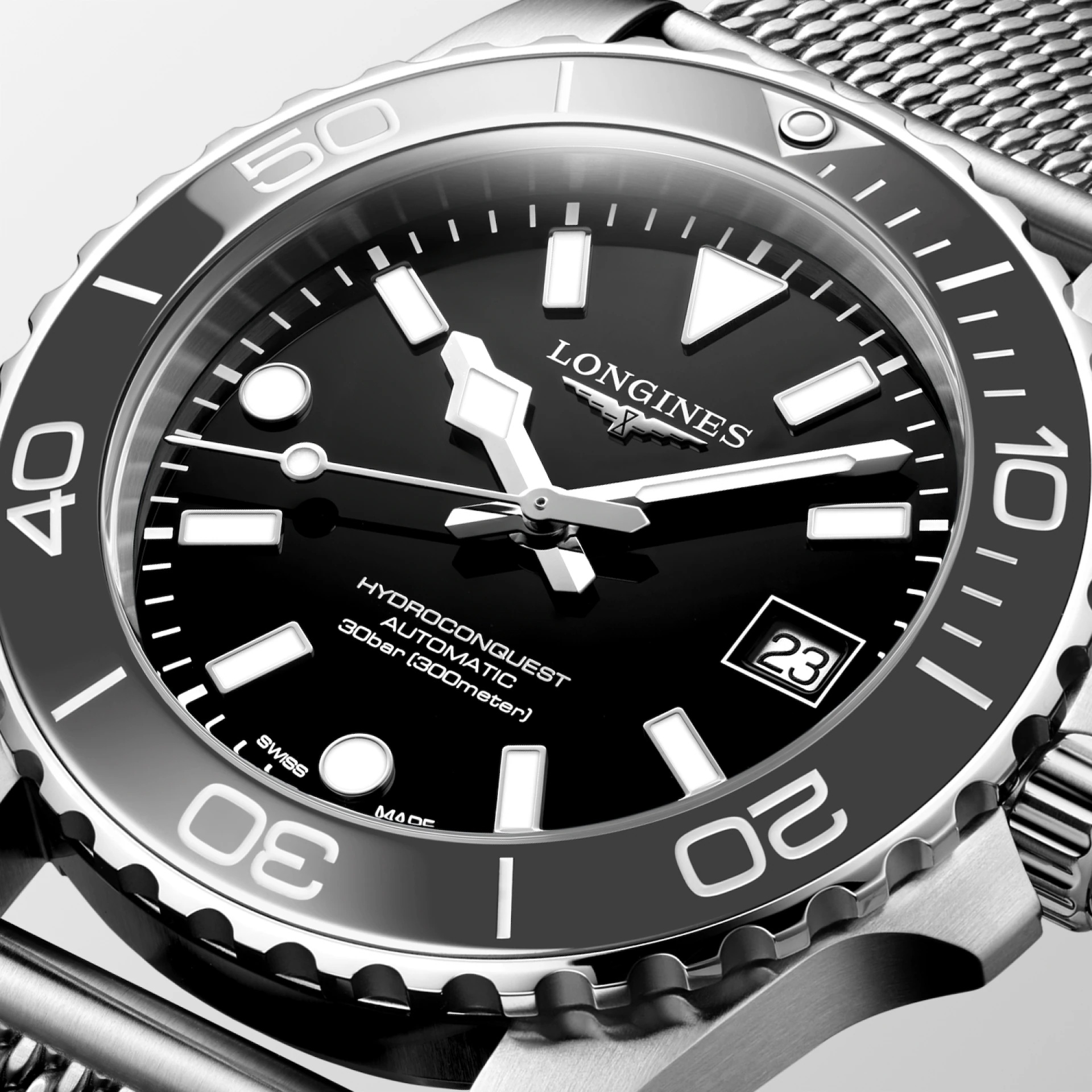 LONGINES HydroConquest Ceramic Automatic Black Dial 39mm Silver Stainless Steel Milanese Bracelet L37794706 - 