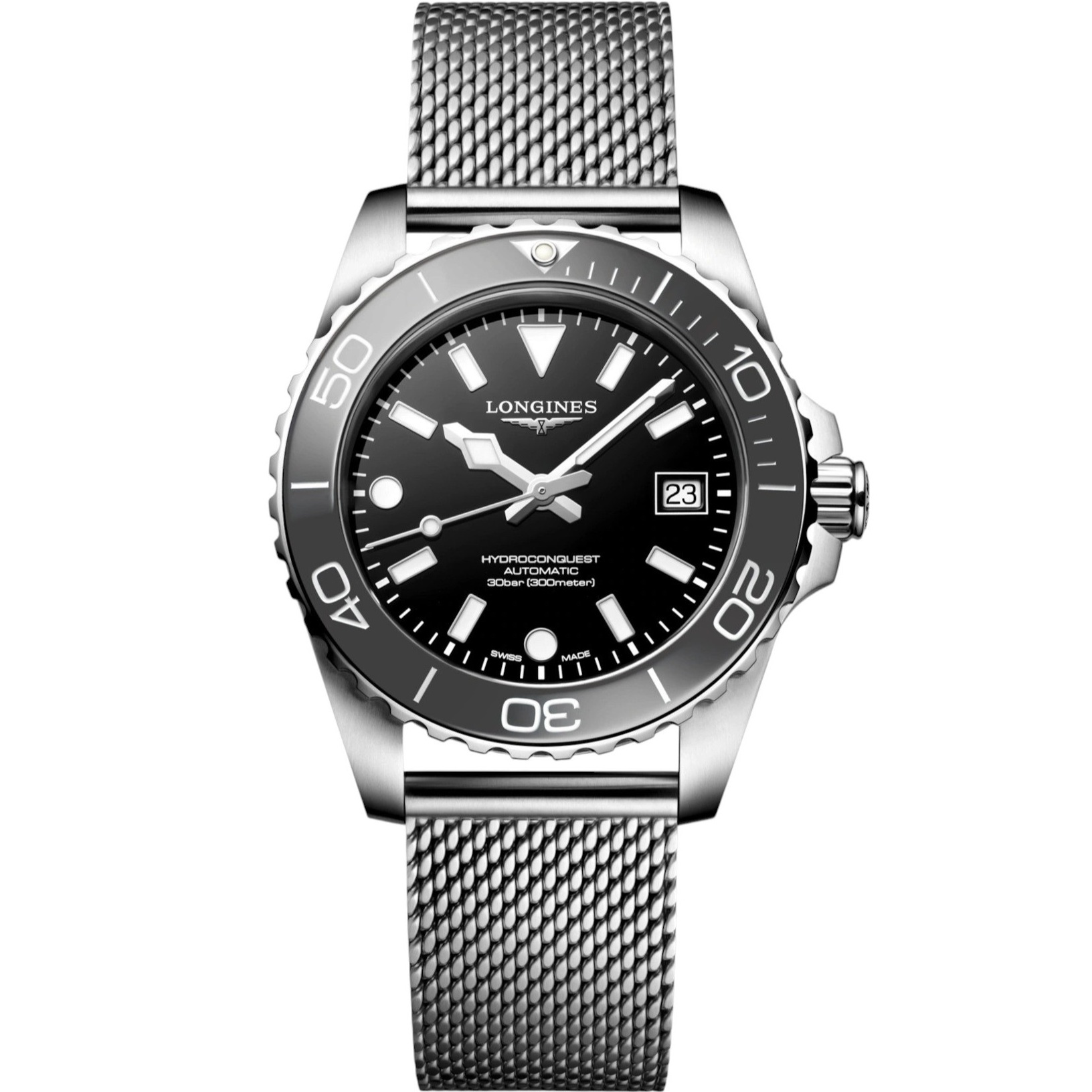 LONGINES HydroConquest Ceramic Automatic Black Dial 39mm Silver Stainless Steel Milanese Bracelet L37794706 - 