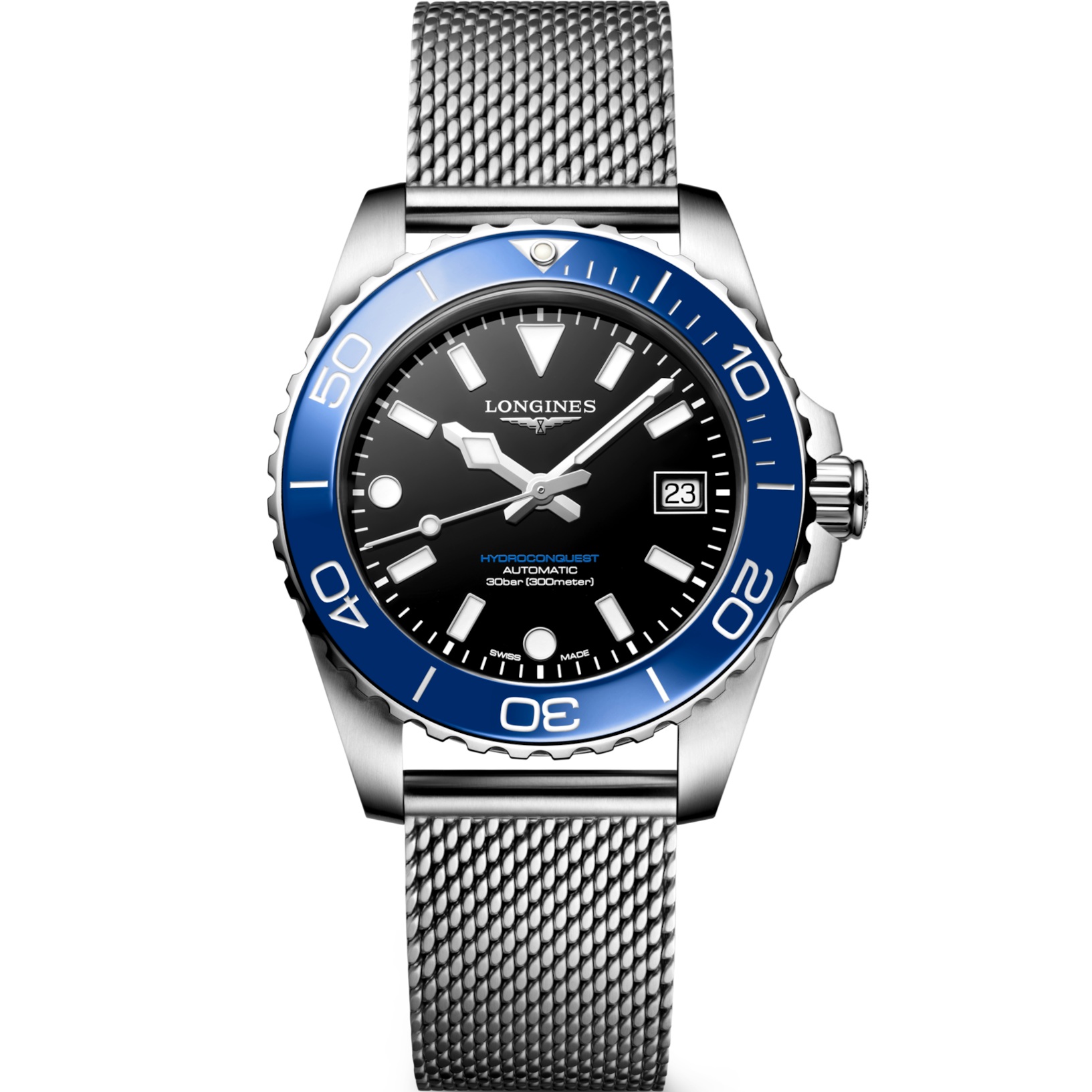 LONGINES HydroConquest Ceramic Automatic Black Dial 39mm Silver Stainless Steel Milanese Bracelet L37794906 - 