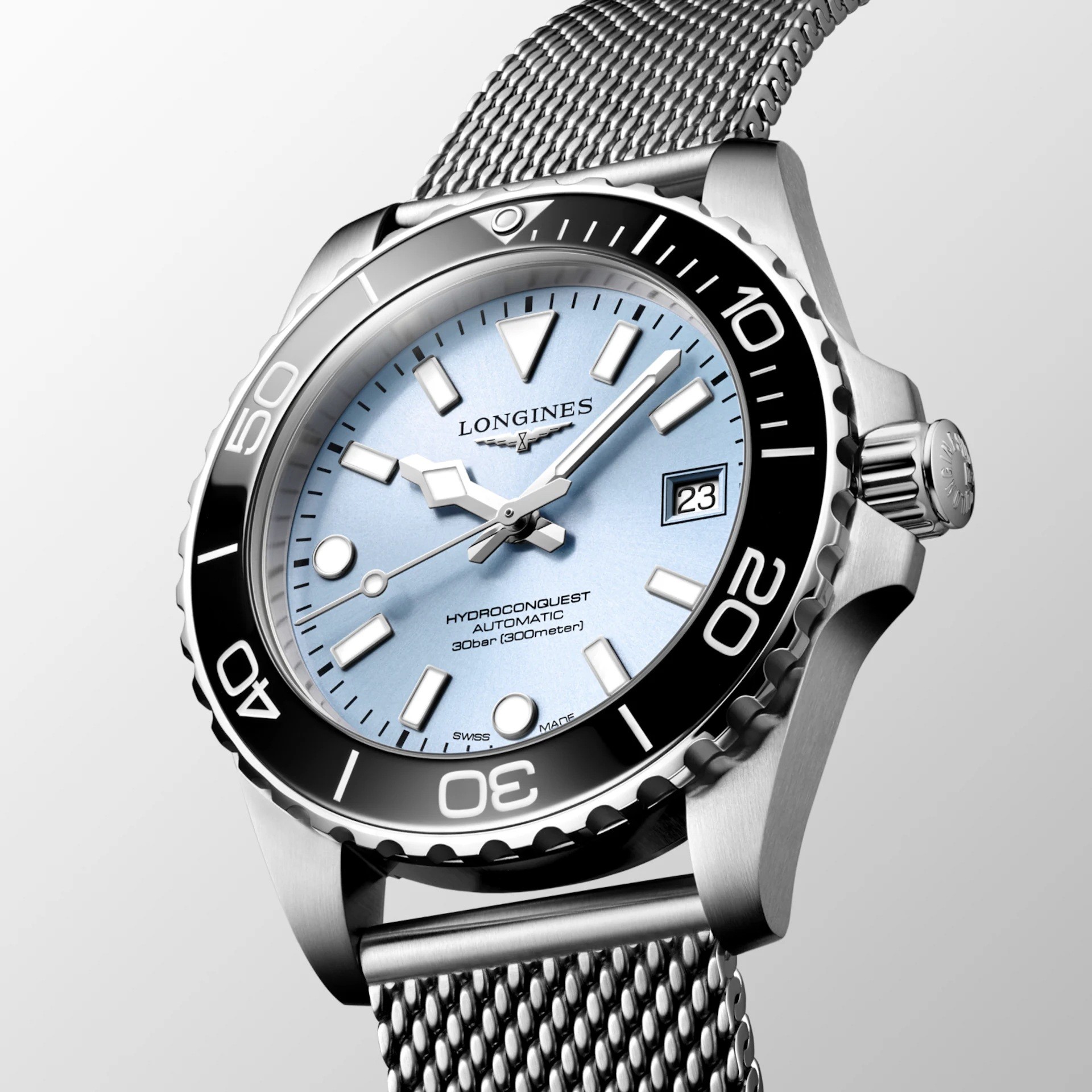LONGINES HydroConquest Ceramic Automatic Frosted Blue Sunray Dial 39mm Silver Stainless Steel Milanese Bracelet L37794996 - 4