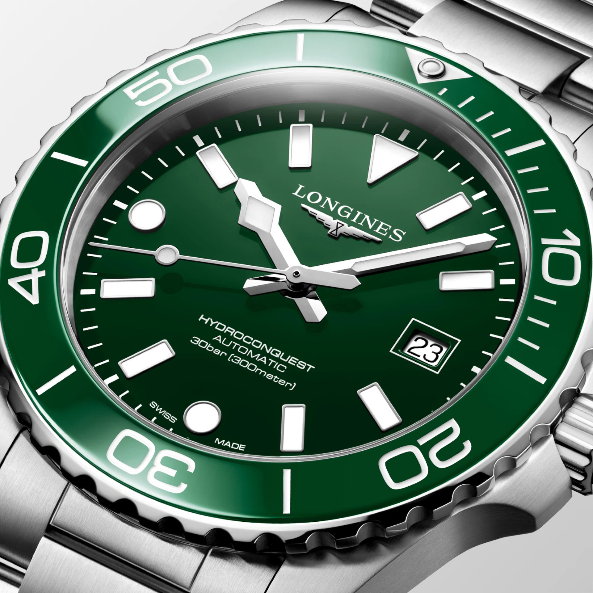 LONGINES HydroConquest Ceramic Automatic Green Dial 42mm Silver Stainless Steel Bracelet L37884066 - 3