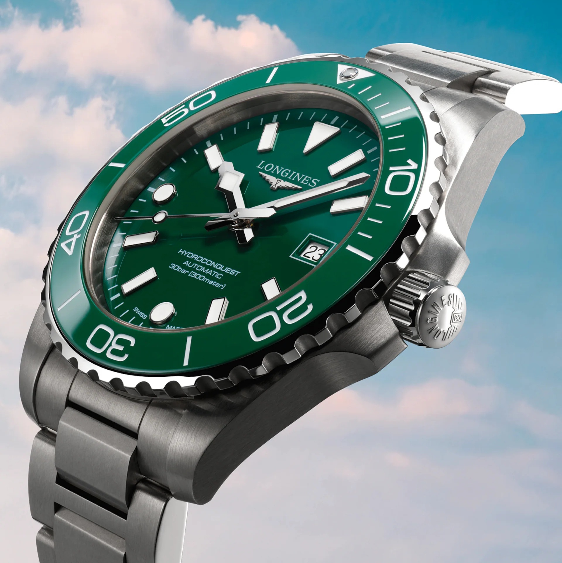 LONGINES HydroConquest Ceramic Automatic Green Dial 42mm Silver Stainless Steel Bracelet L37884066 - 