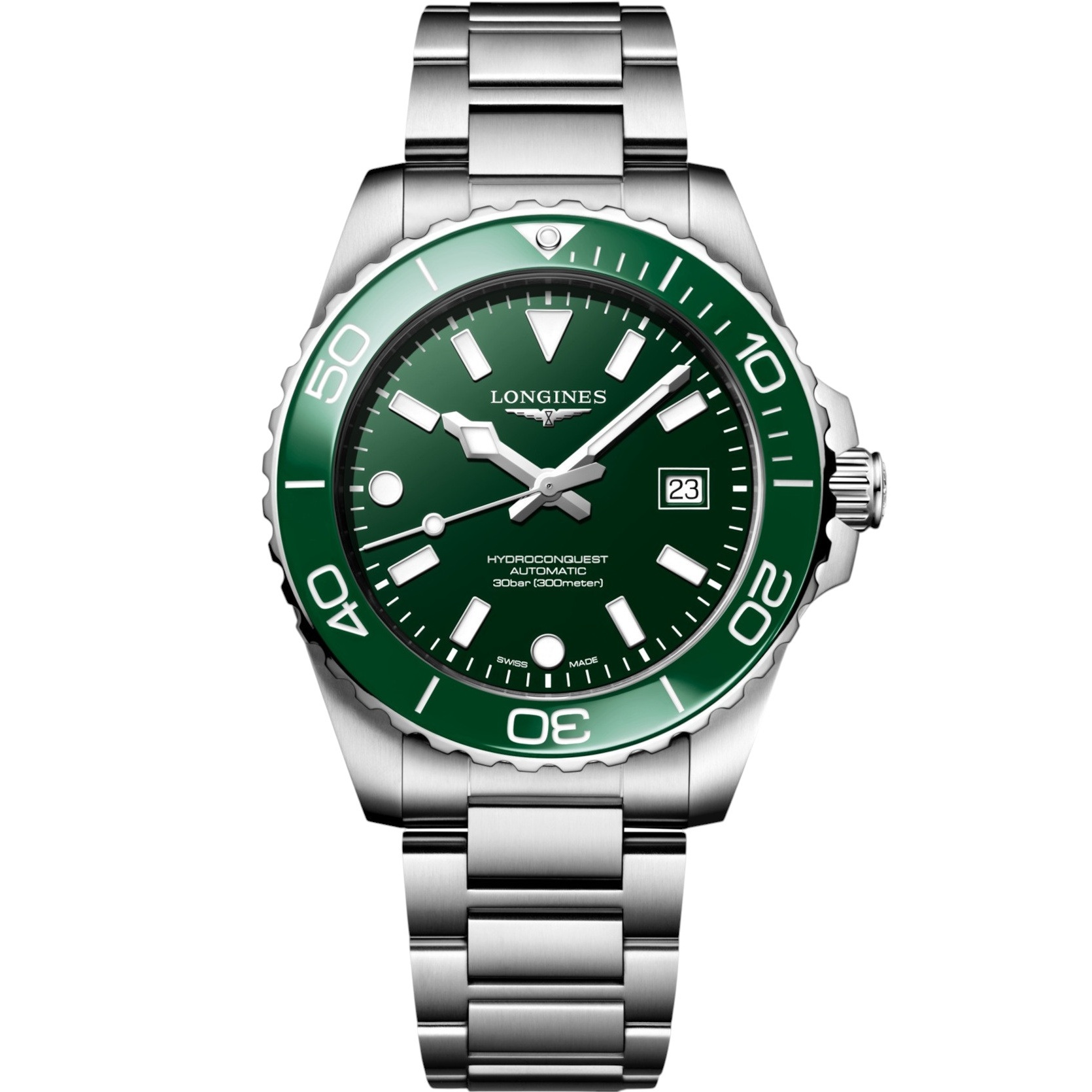 LONGINES HydroConquest Ceramic Automatic Green Dial 42mm Silver Stainless Steel Bracelet L37884066 - 