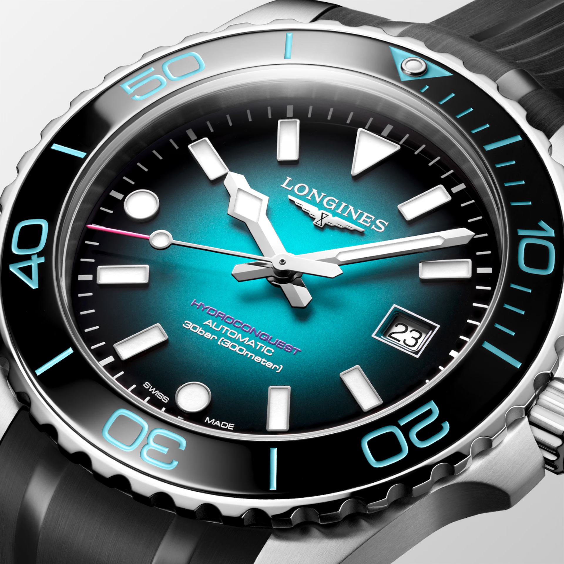 LONGINES HydroConquest 2026 Commonwealth Games Limited Edition Teal Gradient Dial 42mm Automatic Silver Stainless Steel Black Rubber Strap L37884099 - 